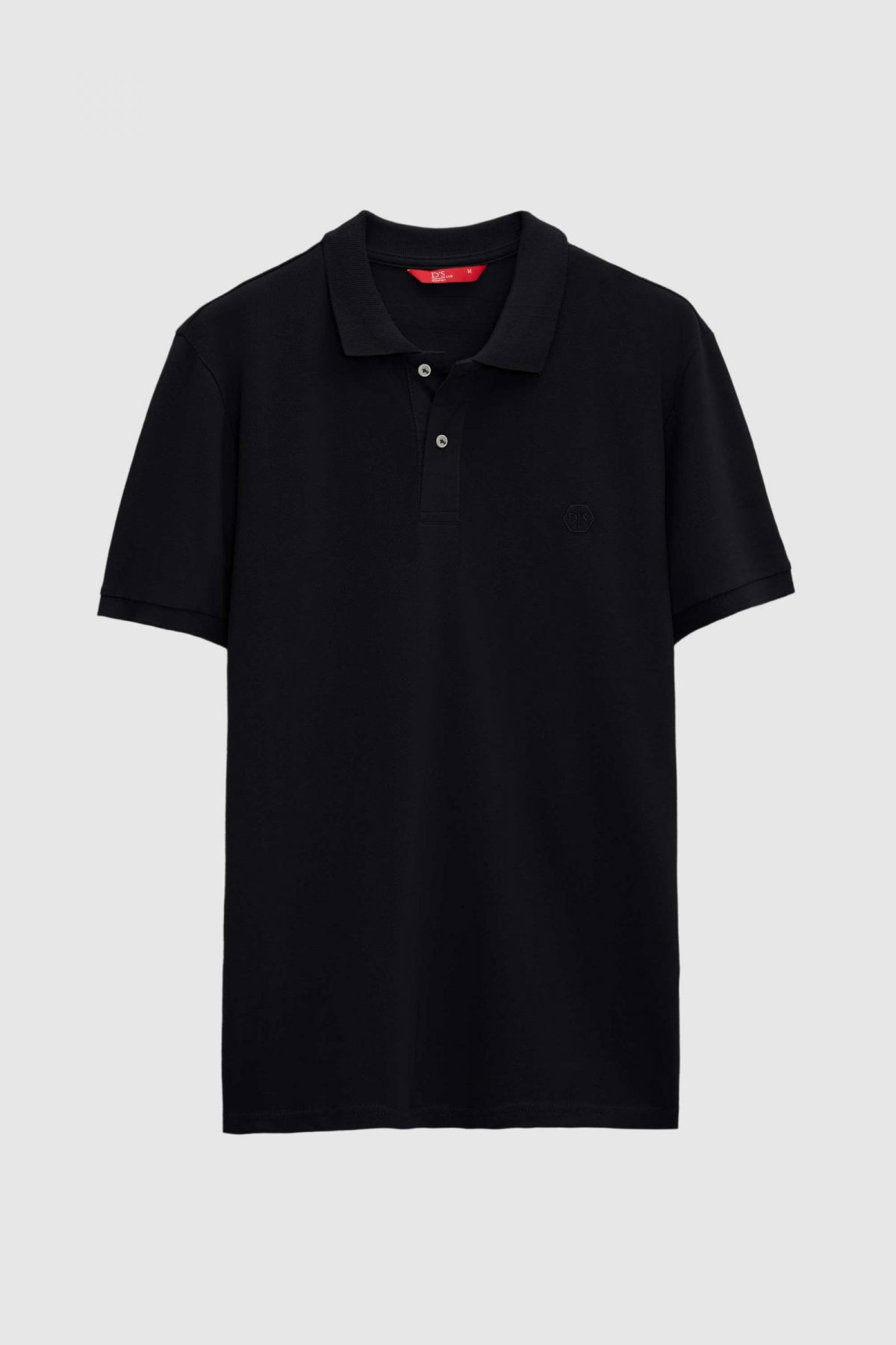 Ds Damat Regular Fit Textured 100% Cotton Wrinkle-Resistant Polo Collar Embroidered T-Shirt  - Black