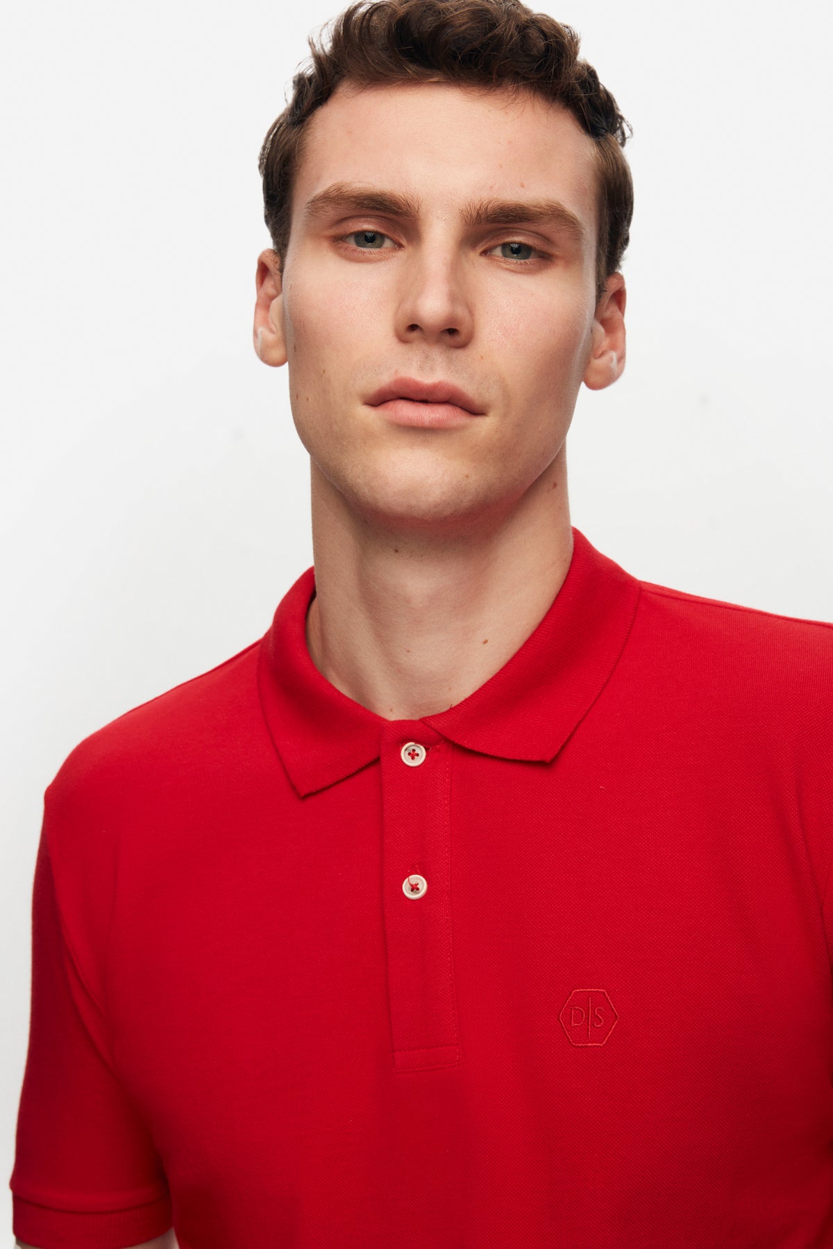 Ds Damat Regular Fit Textured 100% Cotton Wrinkle-Resistant Polo Collar Embroidered T-Shirt  - Brick