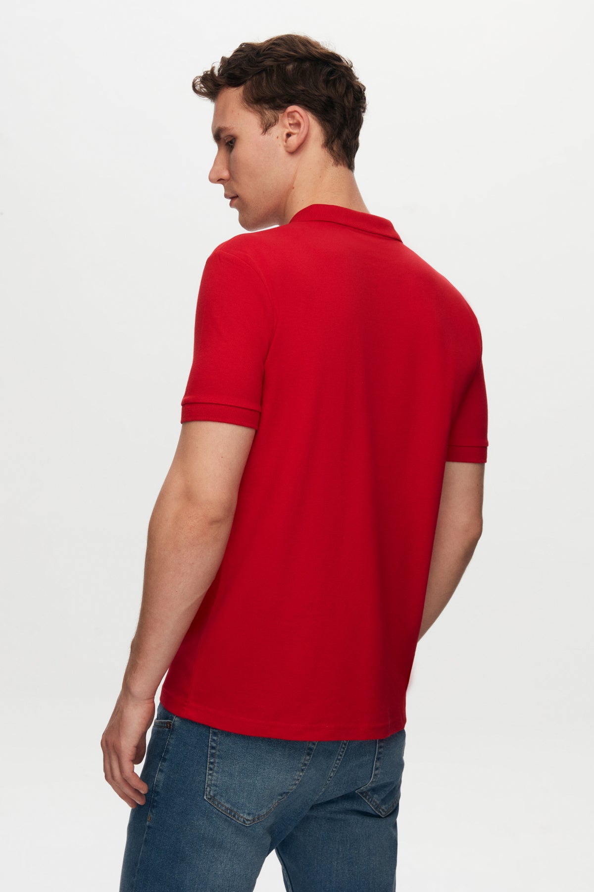Ds Damat Regular Fit Textured 100% Cotton Wrinkle-Resistant Polo Collar Embroidered T-Shirt  - Brick
