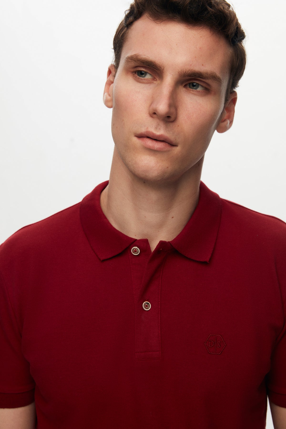 Ds Damat Regular Fit Textured 100% Cotton Wrinkle-Resistant Polo Collar Embroidered T-Shirt  - Burgundy