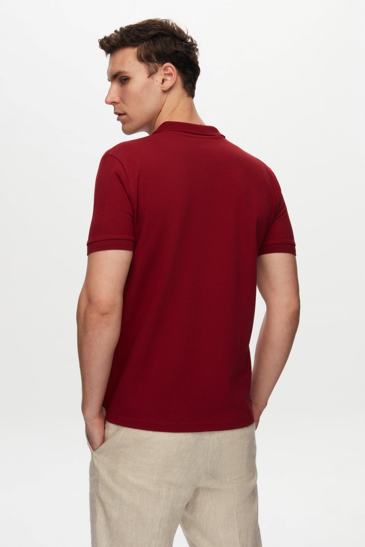 Ds Damat Regular Fit Textured 100% Cotton Wrinkle-Resistant Polo Collar Embroidered T-Shirt  - Burgundy
