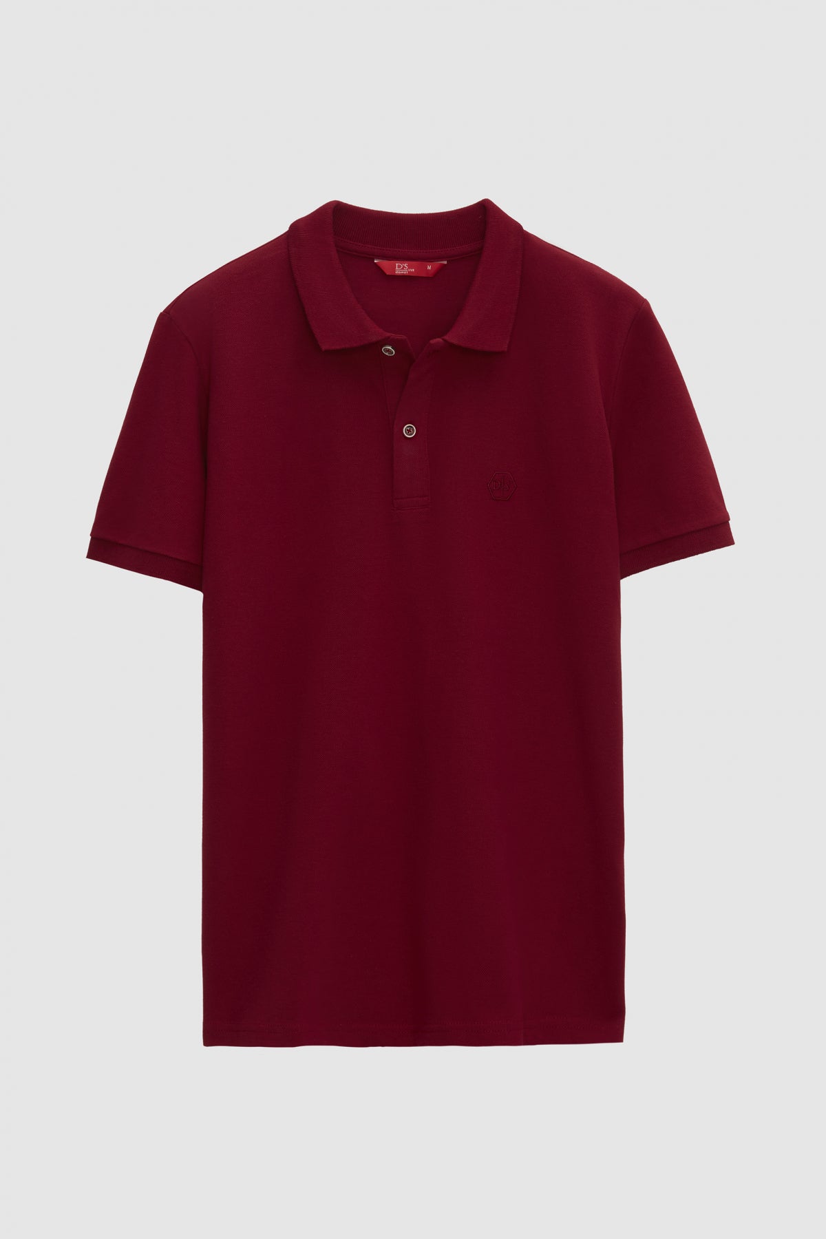 Ds Damat Regular Fit Textured 100% Cotton Wrinkle-Resistant Polo Collar Embroidered T-Shirt  - Burgundy