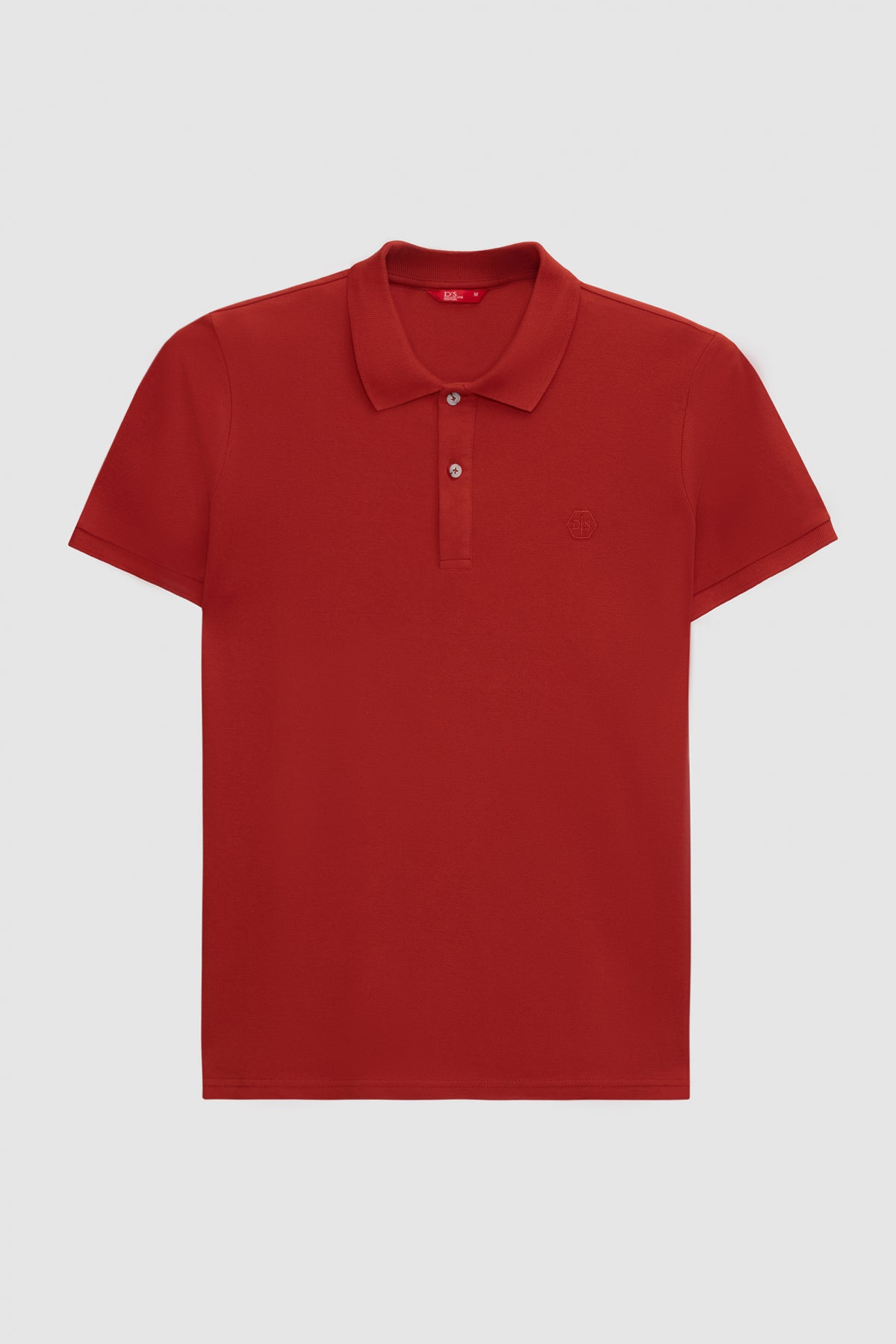 Ds Damat Regular Fit Textured 100% Cotton Wrinkle-Resistant Polo Collar Embroidered T-Shirt  - Cinnamon