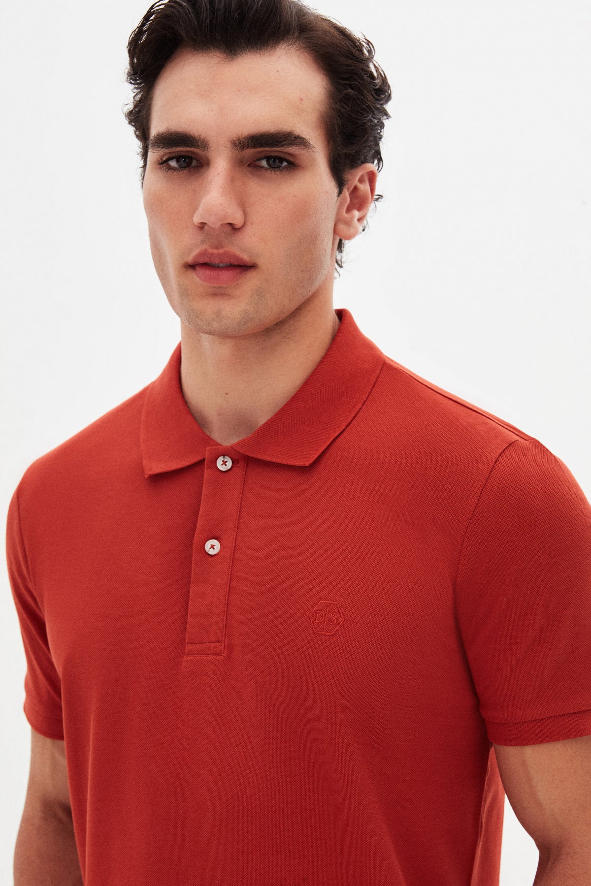 Ds Damat Regular Fit Textured 100% Cotton Wrinkle-Resistant Polo Collar Embroidered T-Shirt  - Cinnamon