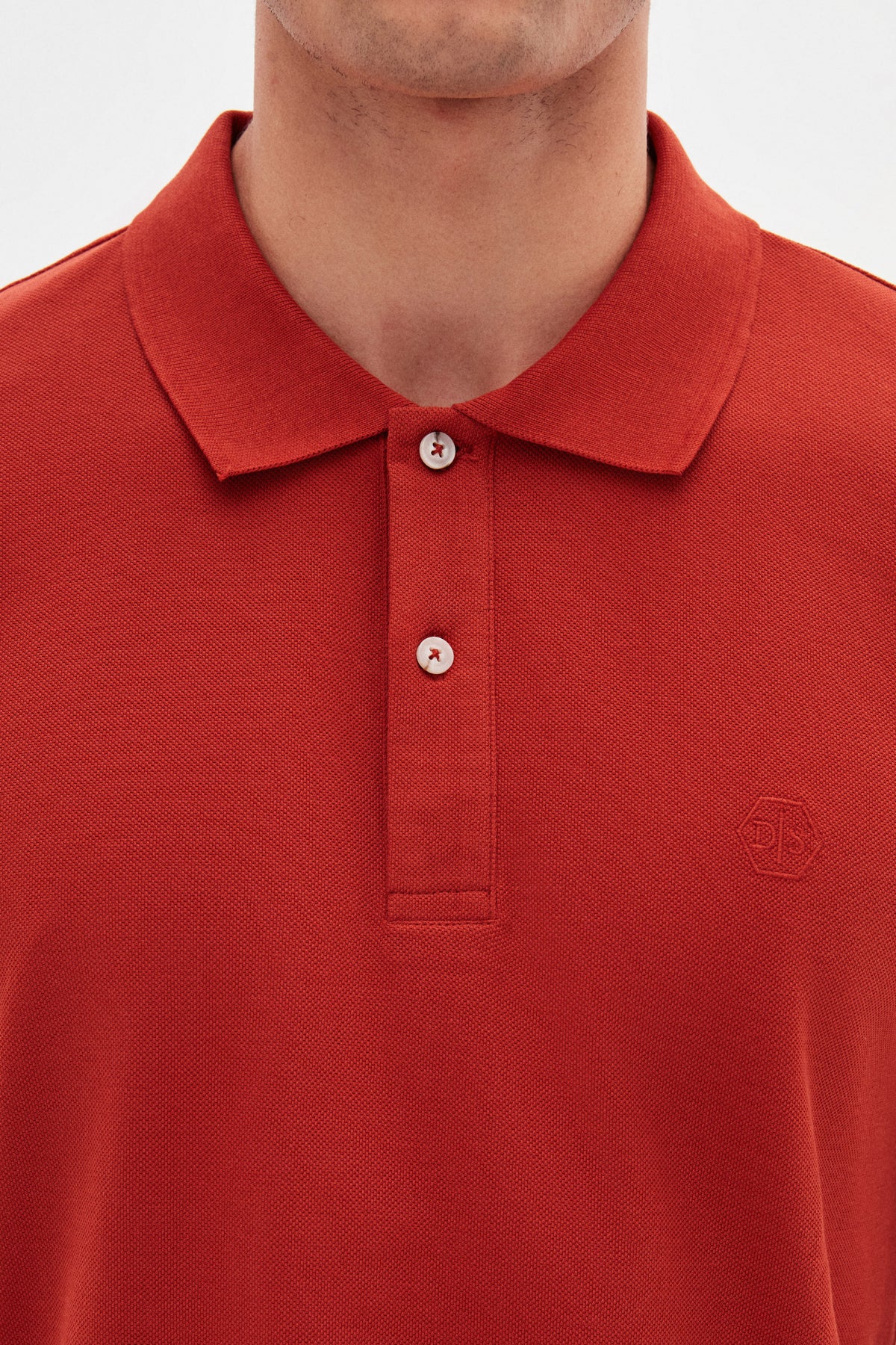 Ds Damat Regular Fit Textured 100% Cotton Wrinkle-Resistant Polo Collar Embroidered T-Shirt  - Cinnamon