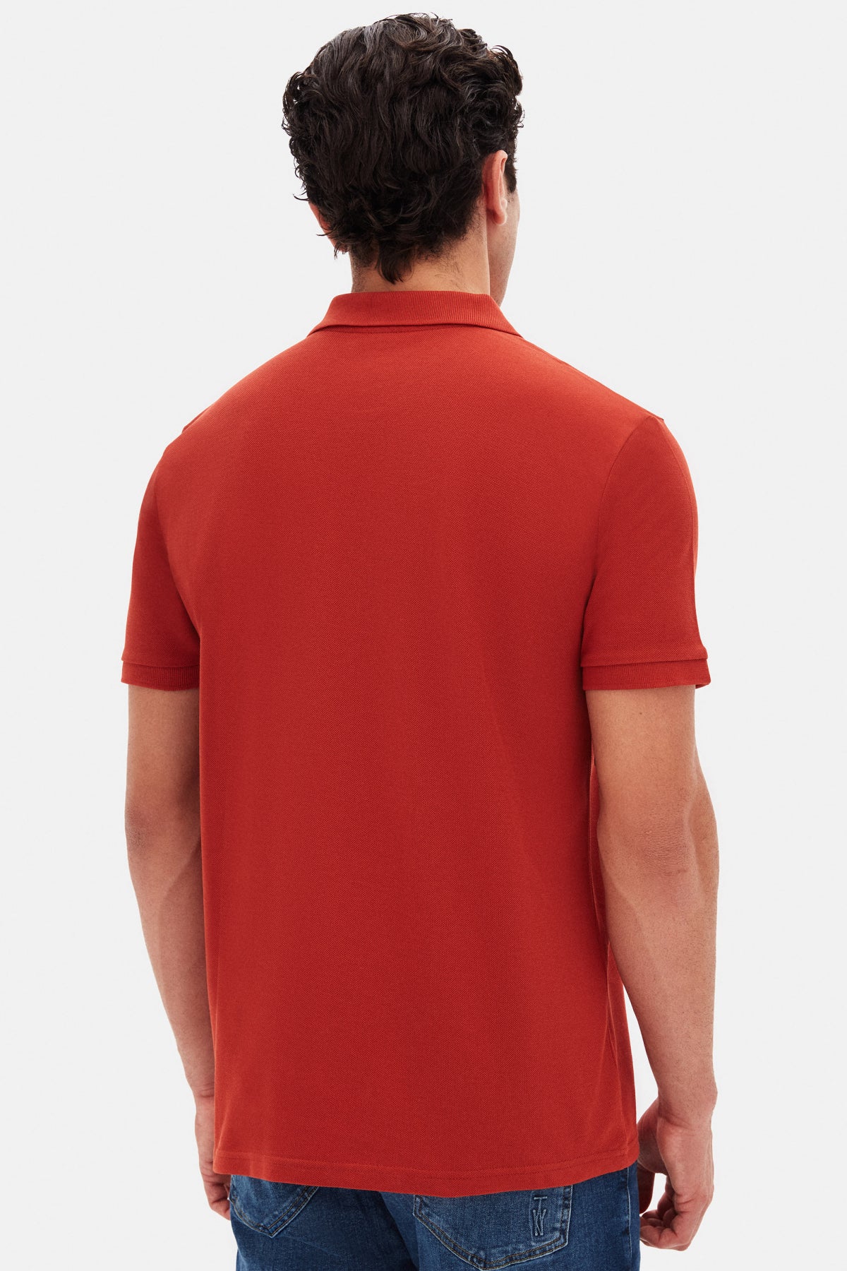Ds Damat Regular Fit Textured 100% Cotton Wrinkle-Resistant Polo Collar Embroidered T-Shirt  - Cinnamon