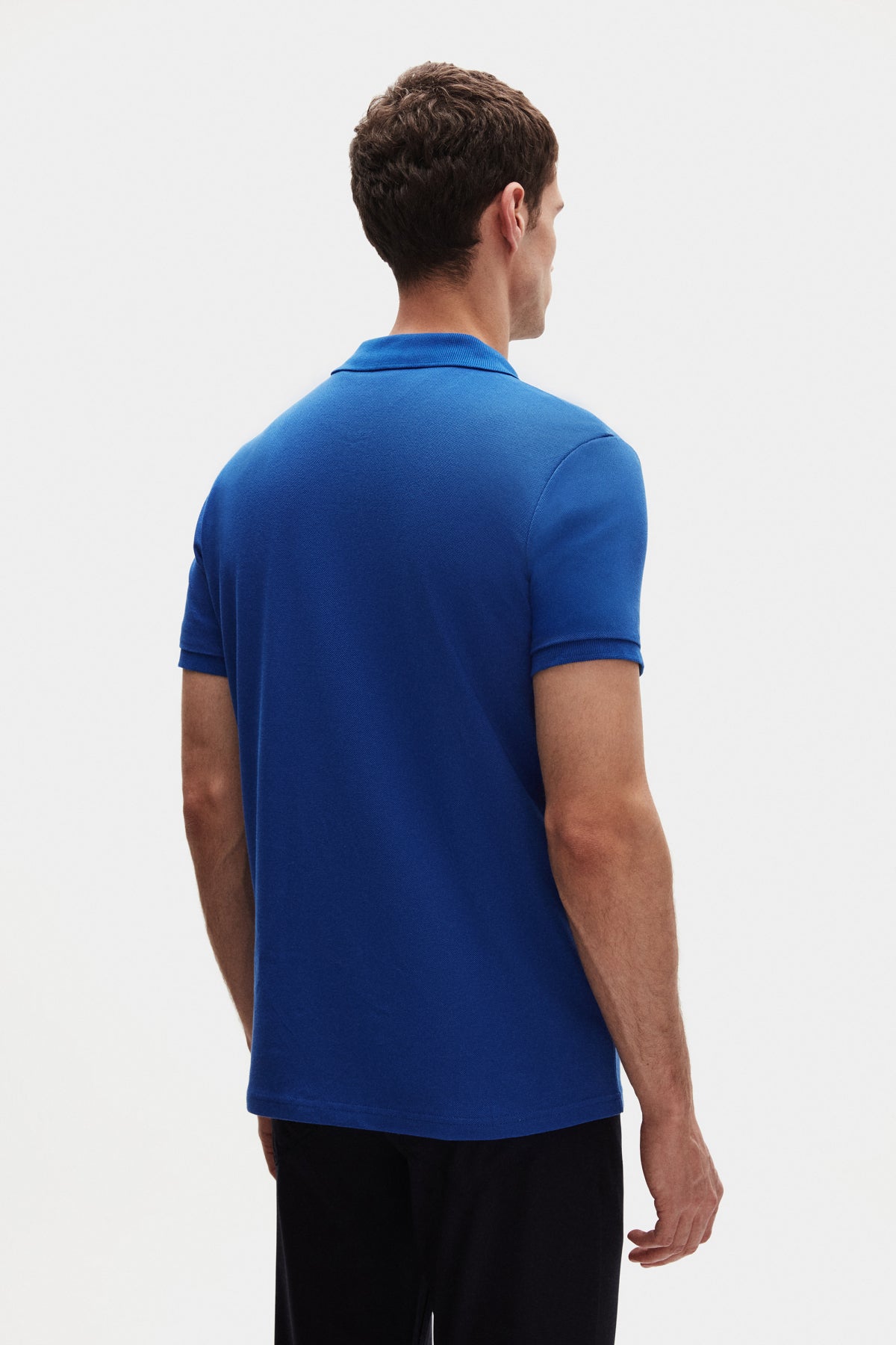 Ds Damat Regular Fit Textured 100% Cotton Wrinkle-Resistant Polo Collar Embroidered T-Shirt  - Cobalt Blue