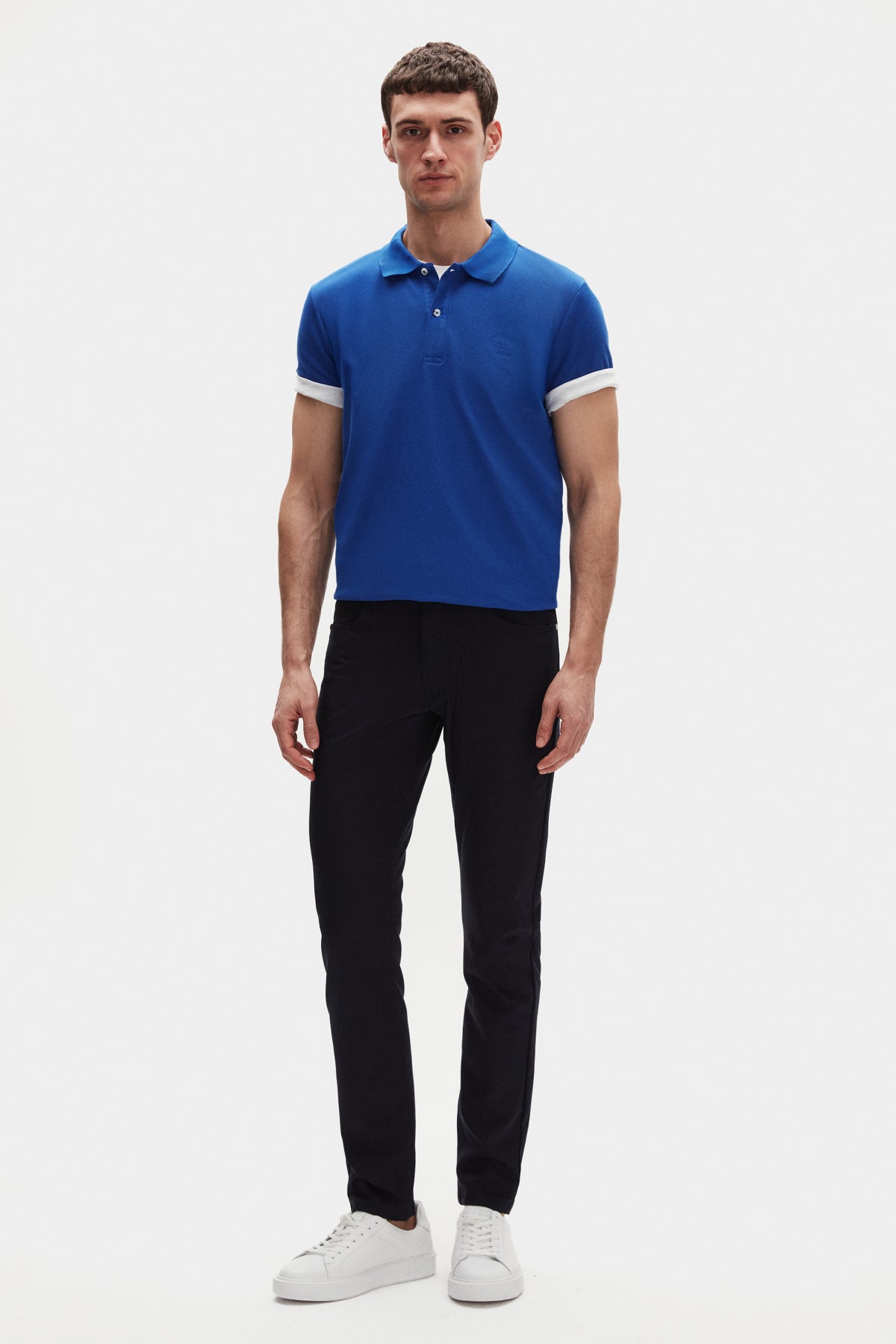Ds Damat Regular Fit Textured 100% Cotton Wrinkle-Resistant Polo Collar Embroidered T-Shirt  - Cobalt Blue