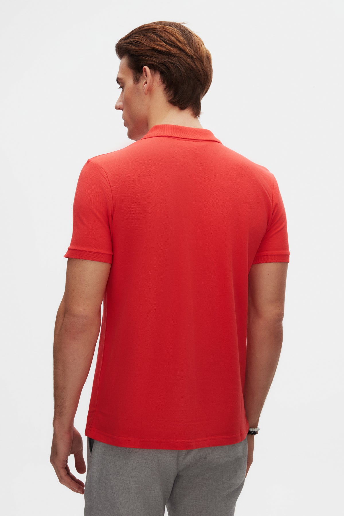 Ds Damat Regular Fit Textured 100% Cotton Wrinkle-Resistant Polo Collar Embroidered T-Shirt  - Flamingo Pink