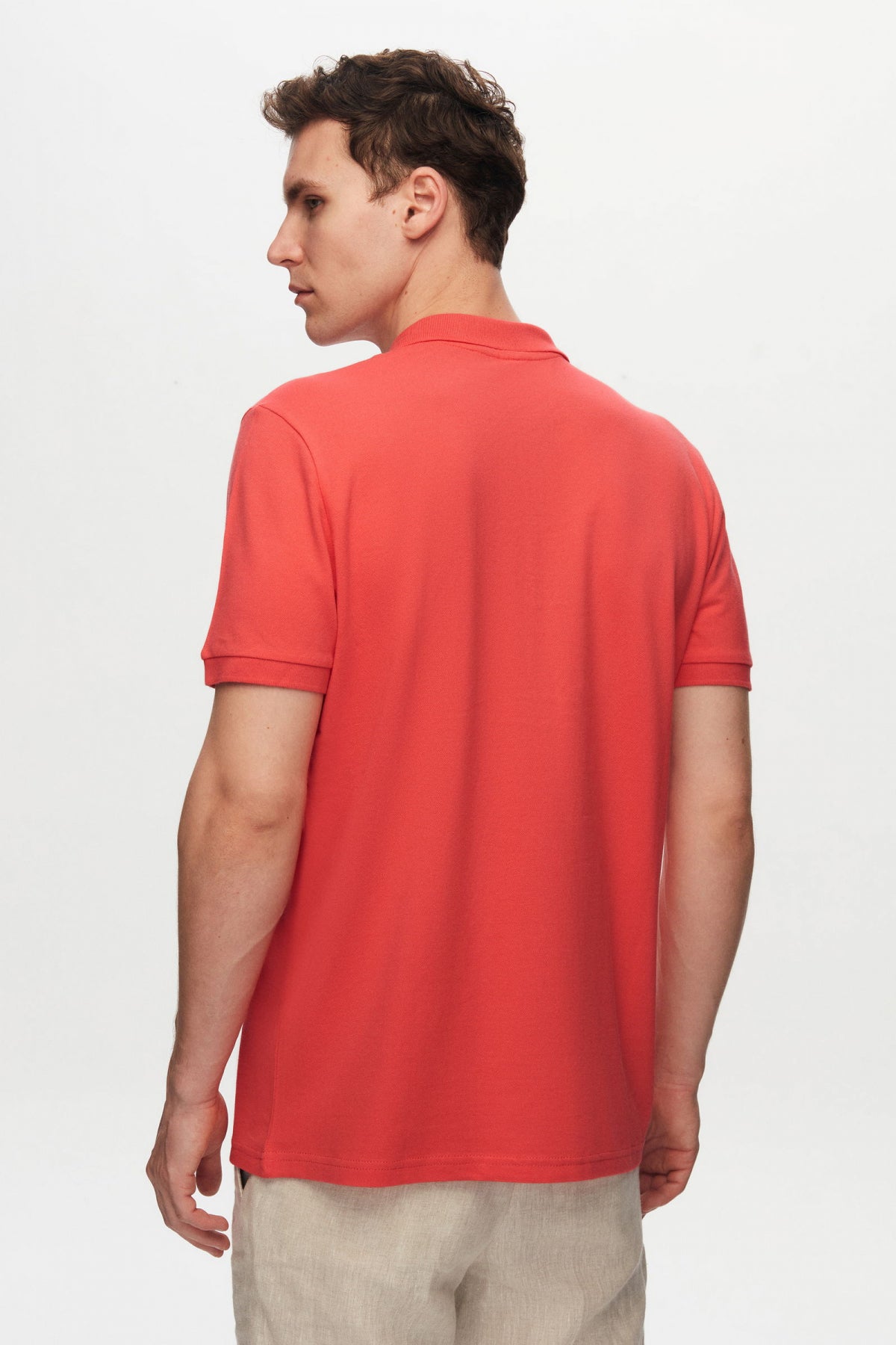 Ds Damat Regular Fit Textured 100% Cotton Wrinkle-Resistant Polo Collar Embroidered T-Shirt  - Flamingo Pink