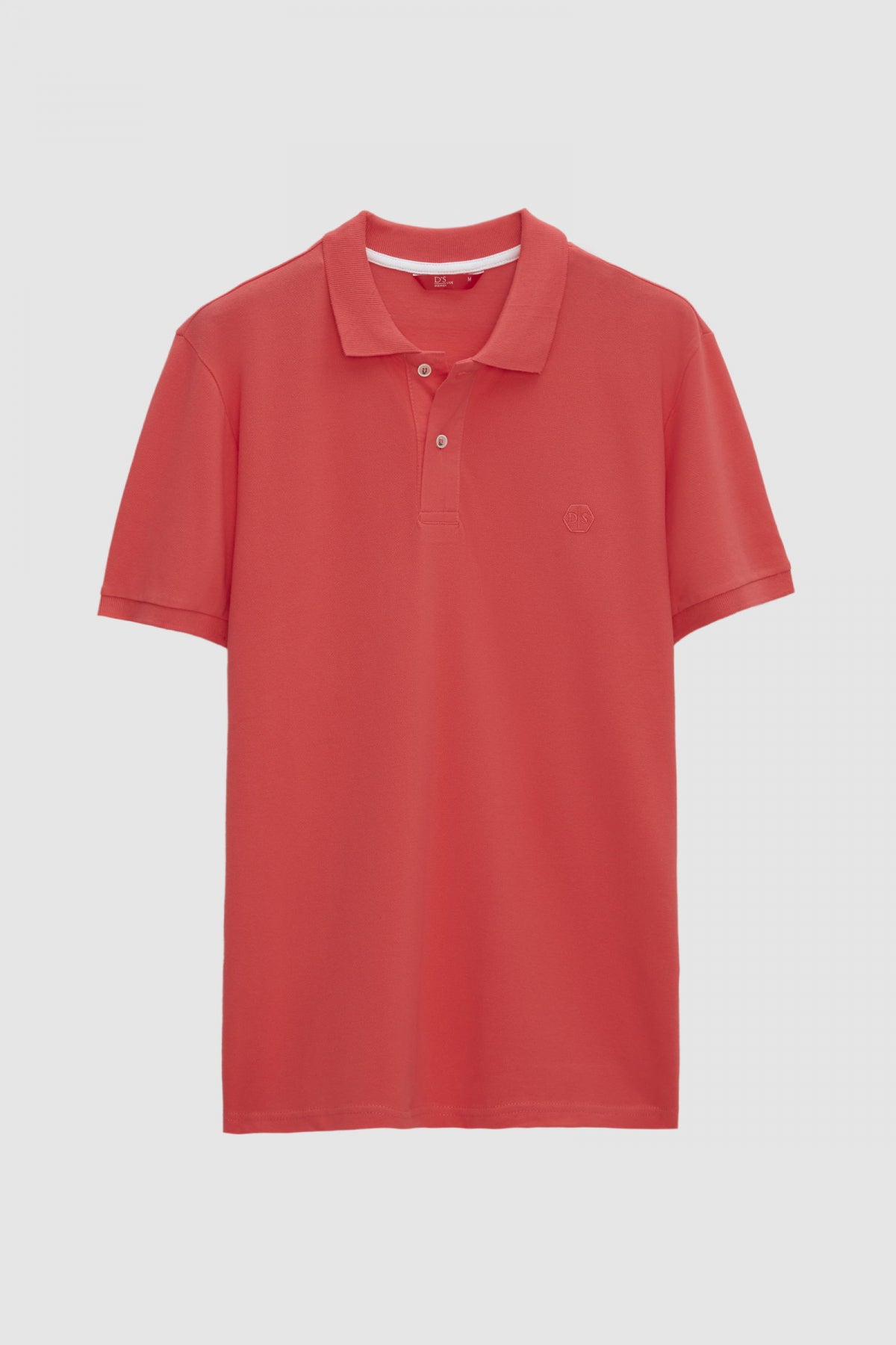 Ds Damat Regular Fit Textured 100% Cotton Wrinkle-Resistant Polo Collar Embroidered T-Shirt  - Flamingo Pink