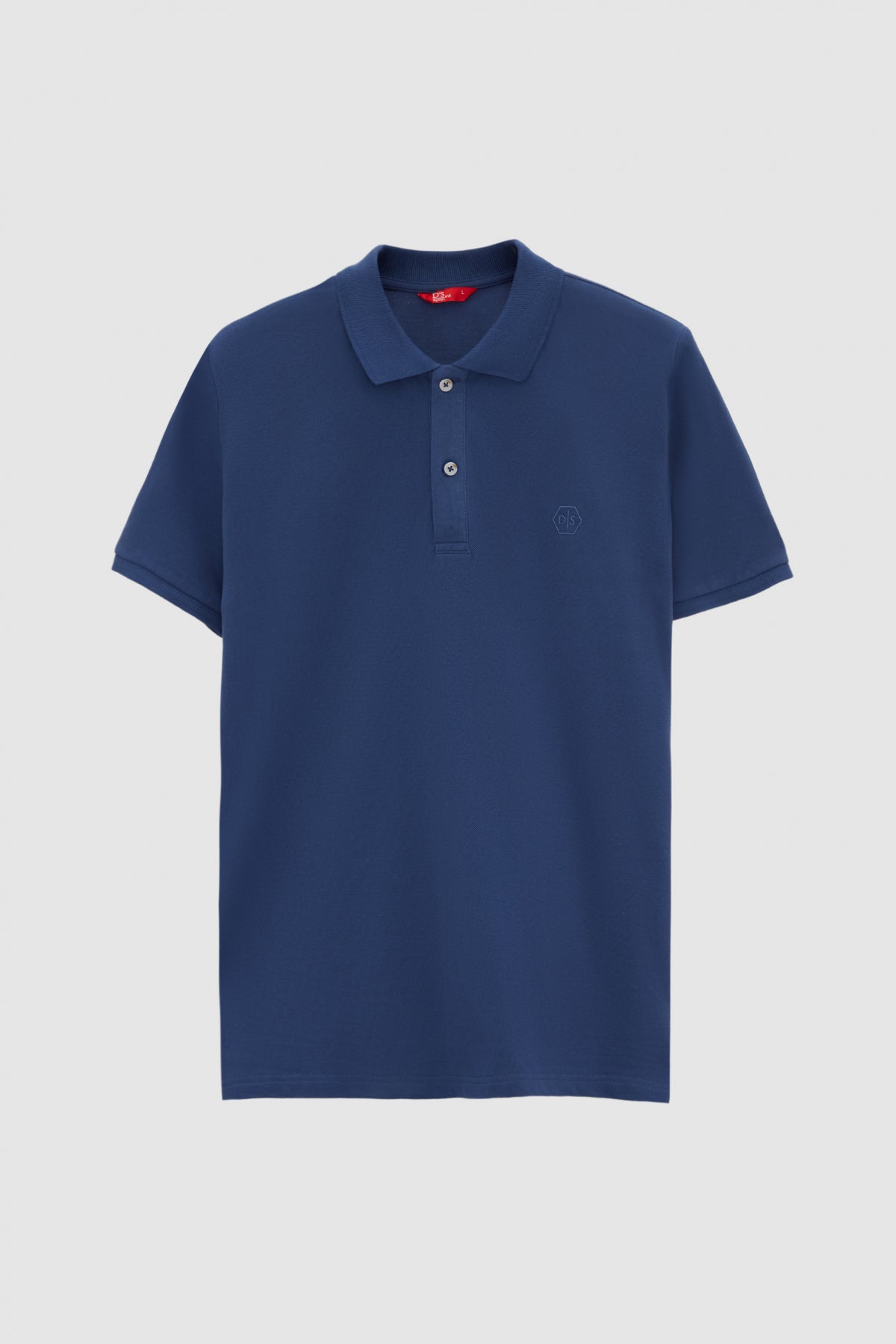 Ds Damat Regular Fit Textured 100% Cotton Wrinkle-Resistant Polo Collar Embroidered T-Shirt  - Indigo