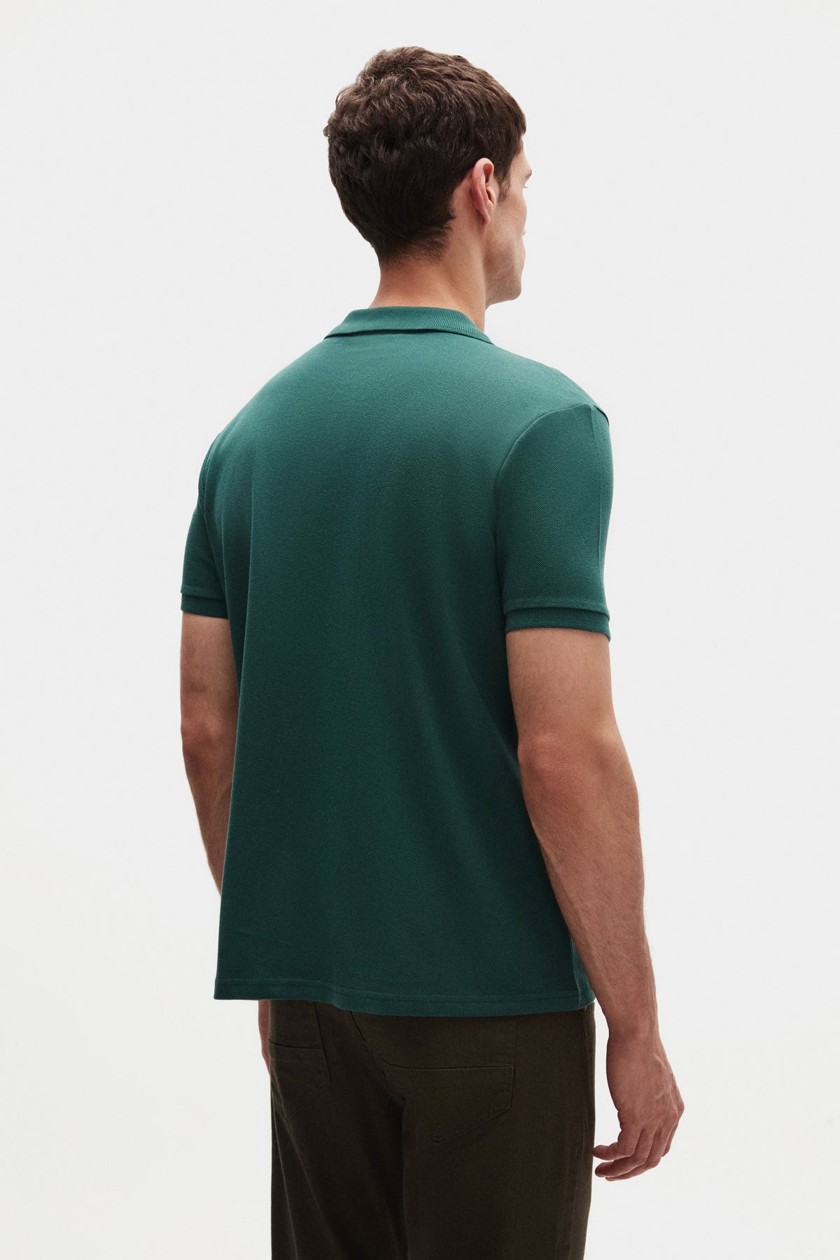Ds Damat Regular Fit Textured 100% Cotton Wrinkle-Resistant Polo Collar Embroidered T-Shirt  - Khaki