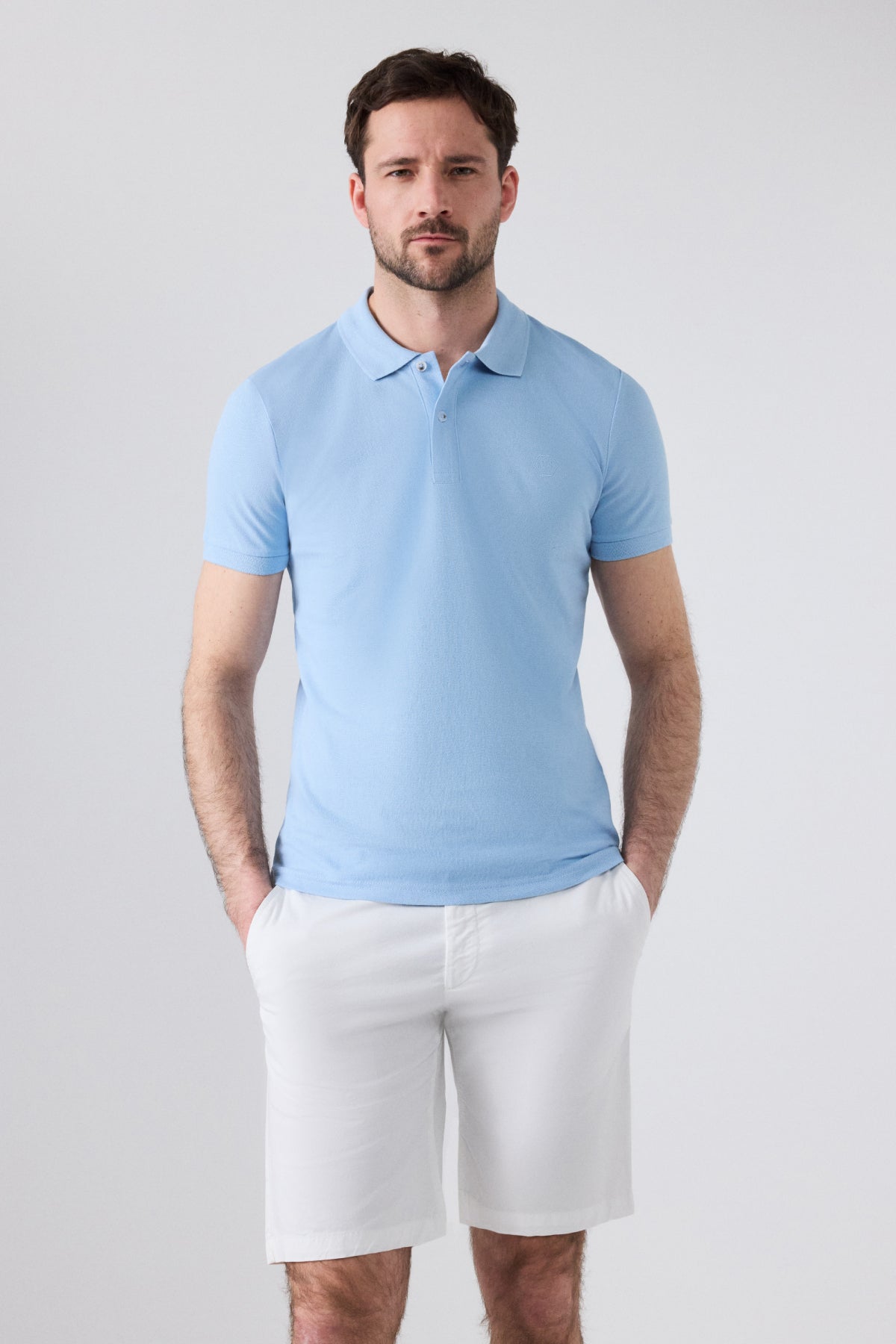Ds Damat Regular Fit Textured 100% Cotton Wrinkle-Resistant Polo Collar Embroidered T-Shirt  - Light Blue