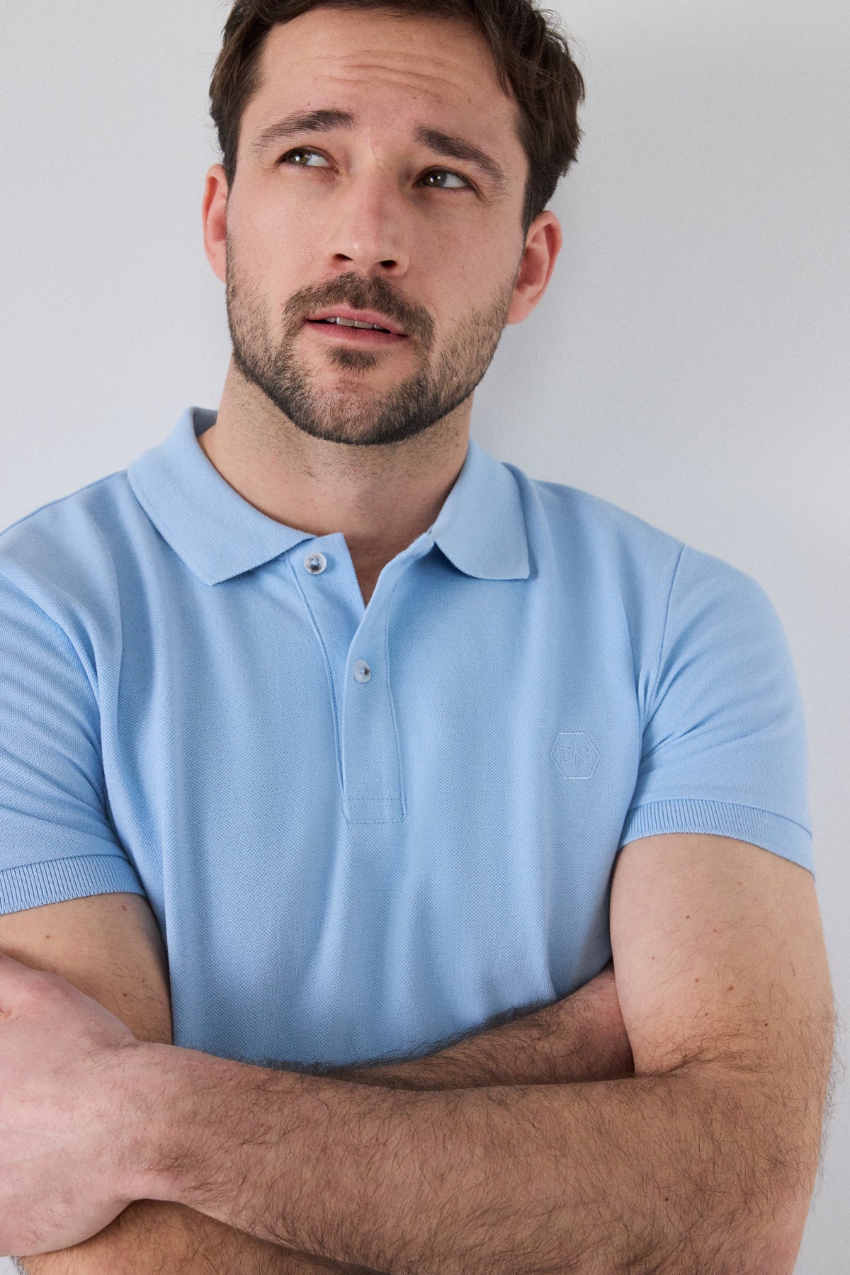Ds Damat Regular Fit Textured 100% Cotton Wrinkle-Resistant Polo Collar Embroidered T-Shirt  - Light Blue