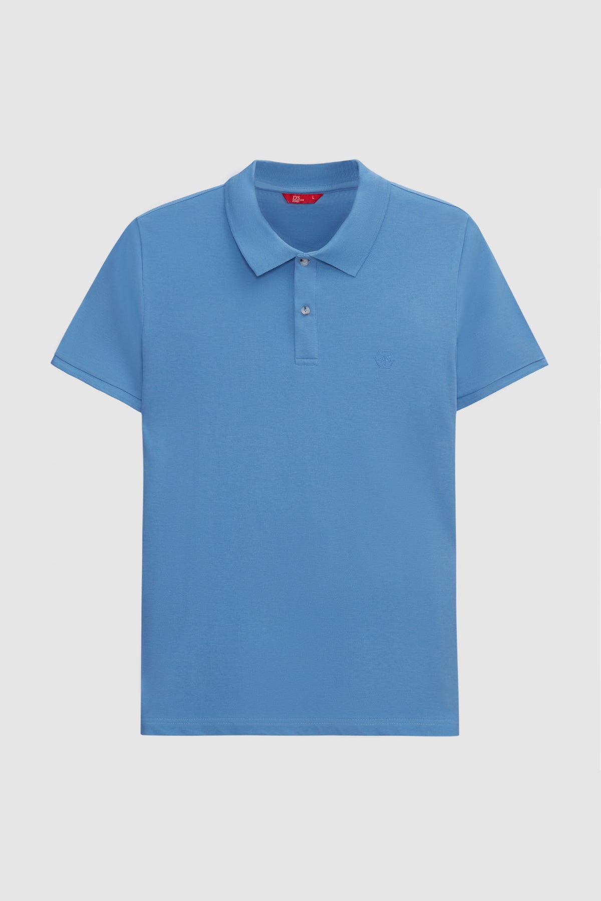 Ds Damat Regular Fit Textured 100% Cotton Wrinkle-Resistant Polo Collar Embroidered T-Shirt  - Light Indigo