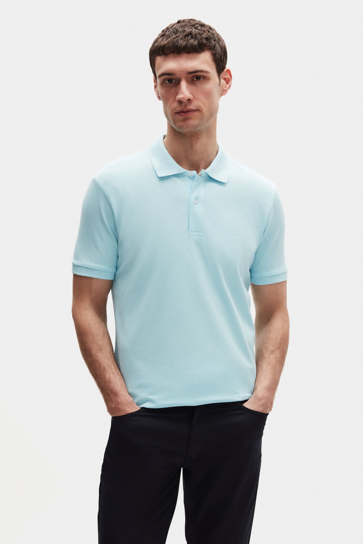Ds Damat Regular Fit Textured 100% Cotton Wrinkle-Resistant Polo Collar Embroidered T-Shirt  - Light Turquoise