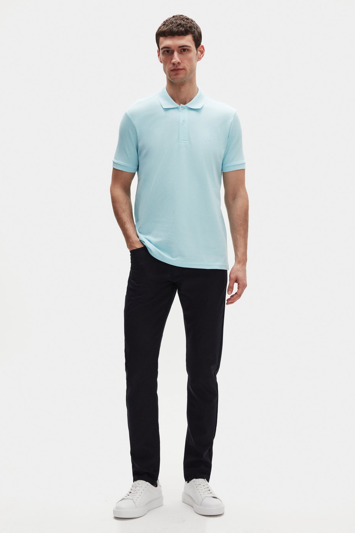 Ds Damat Regular Fit Textured 100% Cotton Wrinkle-Resistant Polo Collar Embroidered T-Shirt  - Light Turquoise