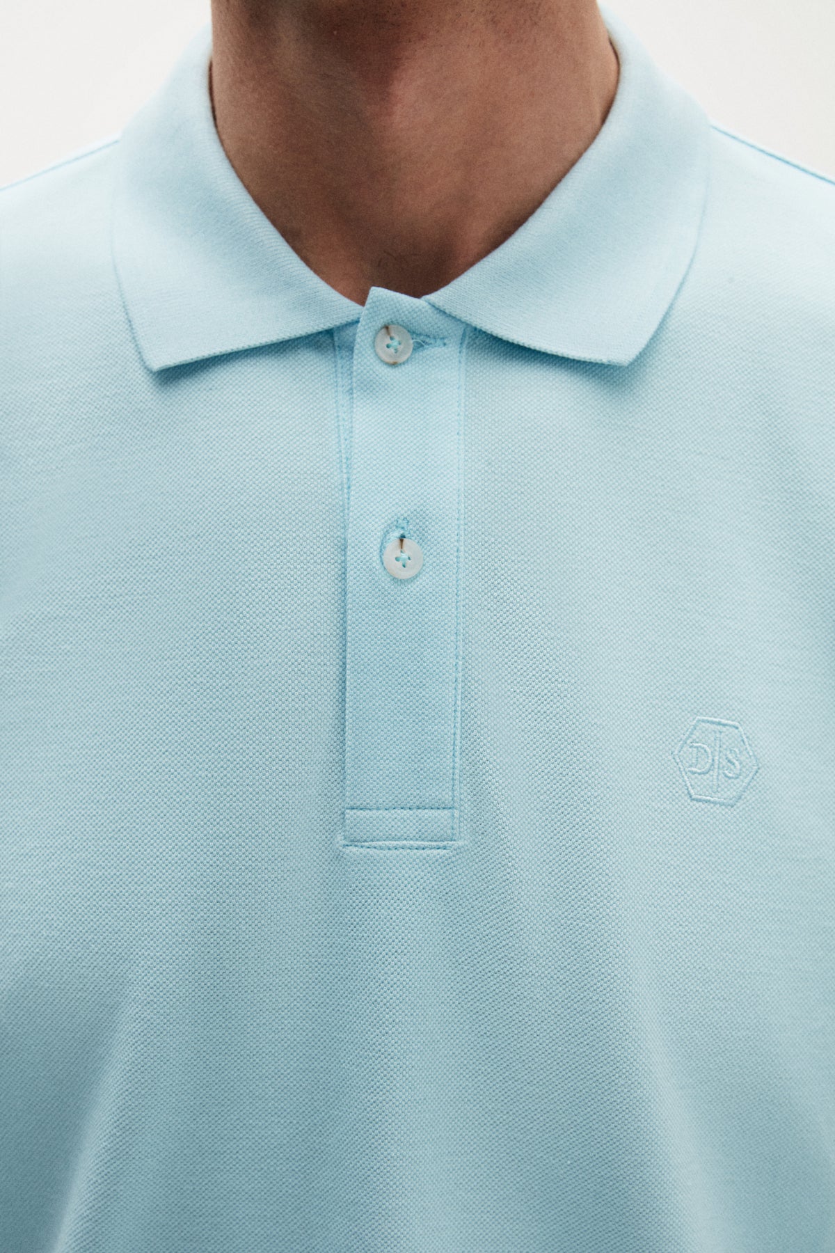 Ds Damat Regular Fit Textured 100% Cotton Wrinkle-Resistant Polo Collar Embroidered T-Shirt  - Light Turquoise