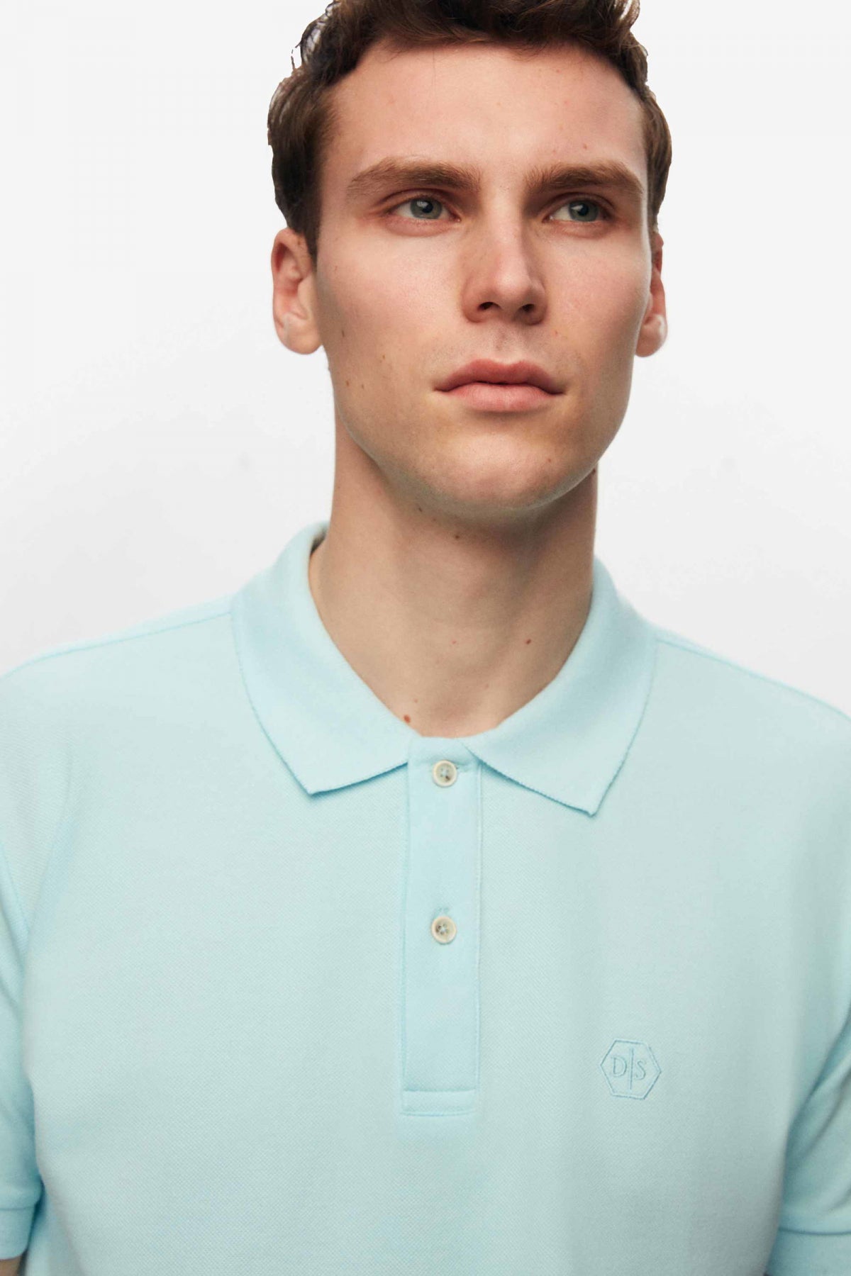 Ds Damat Regular Fit Textured 100% Cotton Wrinkle-Resistant Polo Collar Embroidered T-Shirt  - Light Turquoise