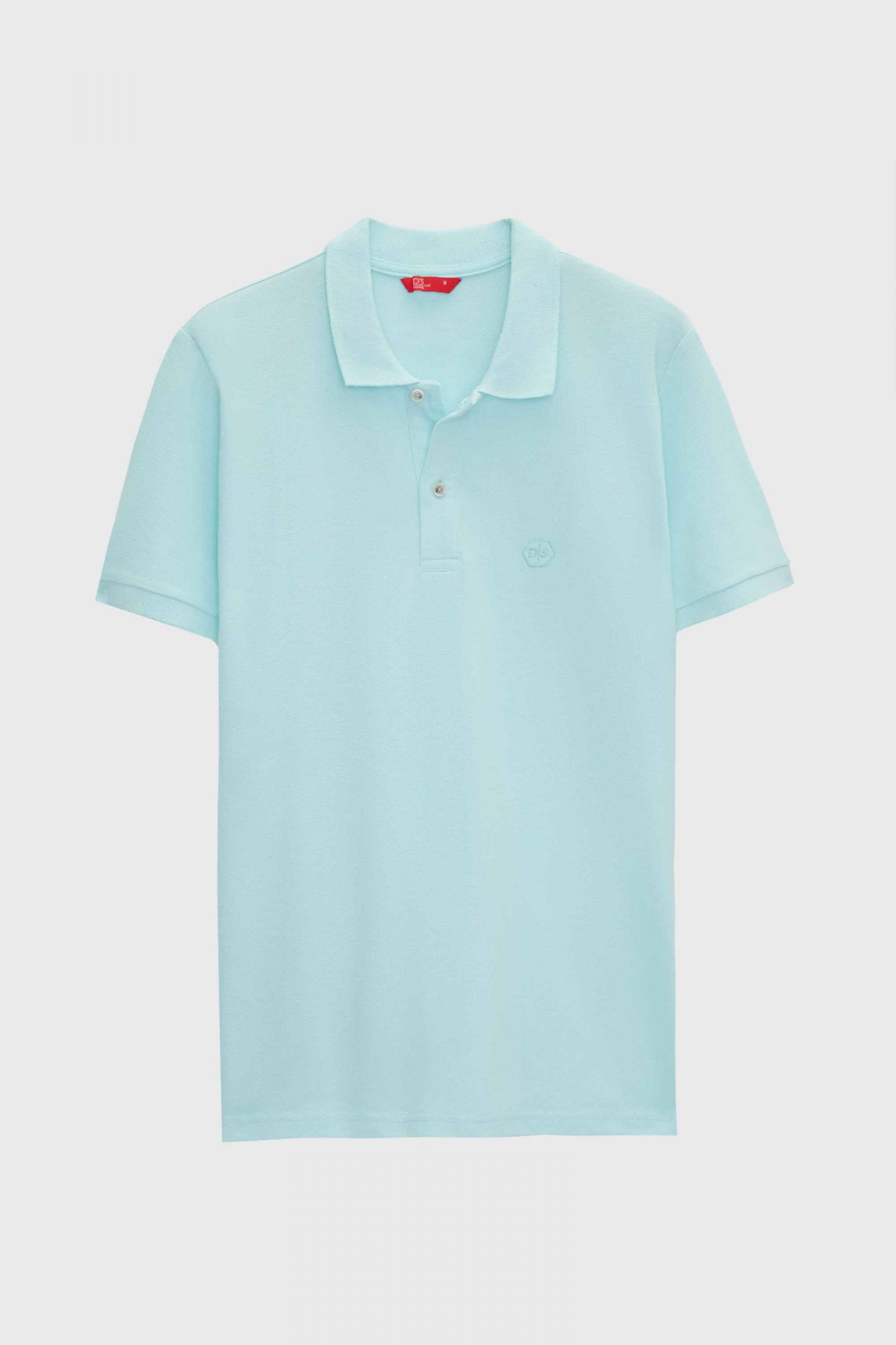 Ds Damat Regular Fit Textured 100% Cotton Wrinkle-Resistant Polo Collar Embroidered T-Shirt  - Light Turquoise