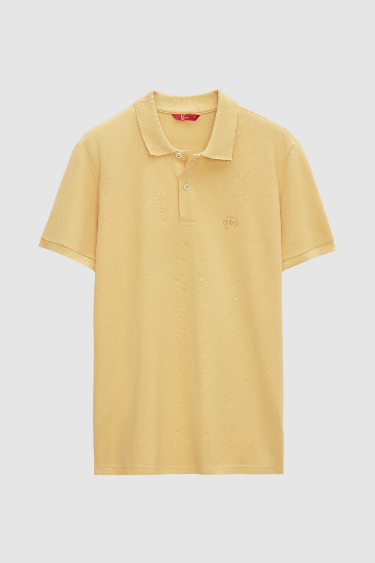 Ds Damat Regular Fit Textured 100% Cotton Wrinkle-Resistant Polo Collar Embroidered T-Shirt  - Light Yellow