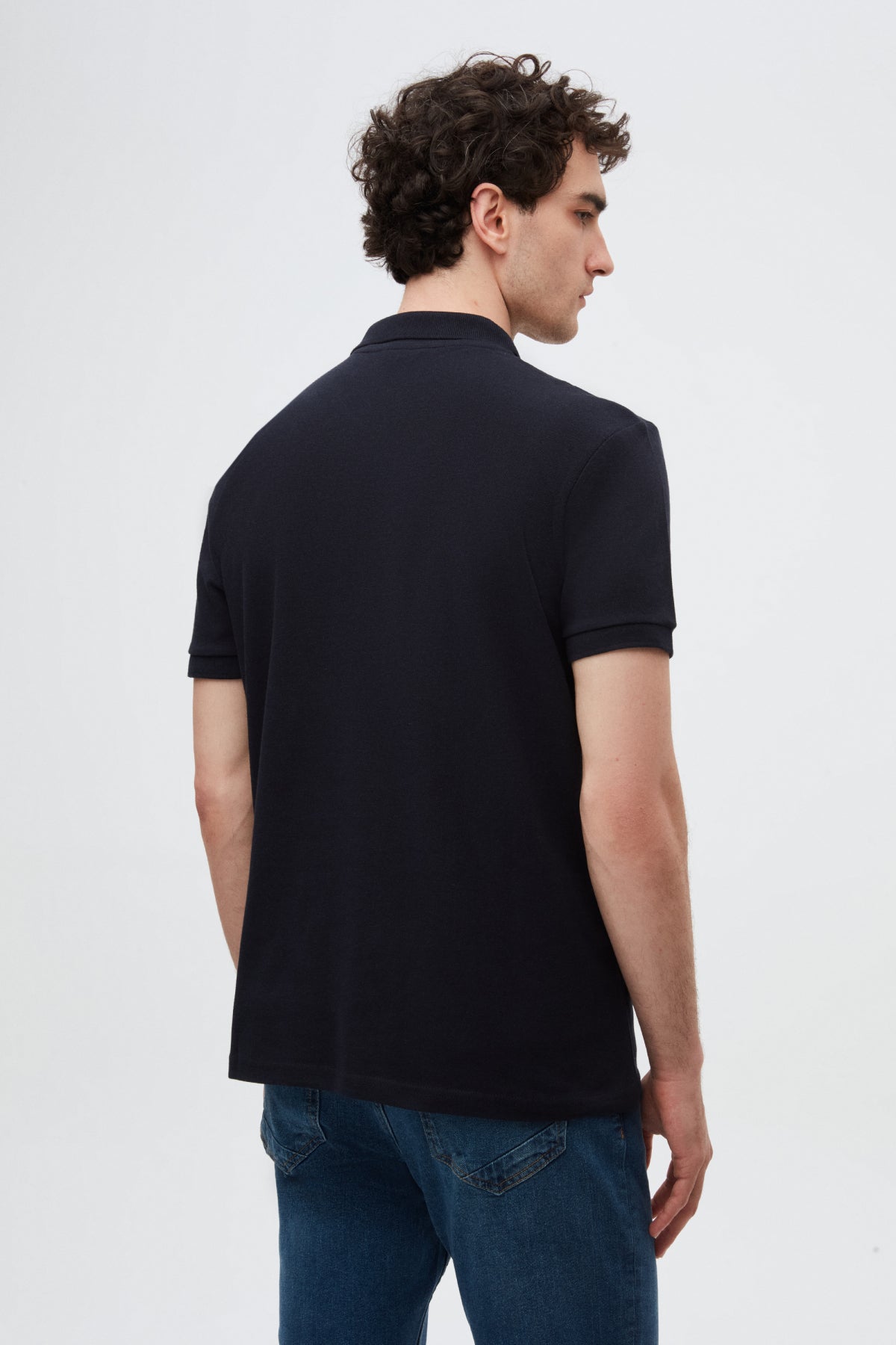 Ds Damat Regular Fit Textured 100% Cotton Wrinkle-Resistant Polo Collar Embroidered T-Shirt  - Navy Blue