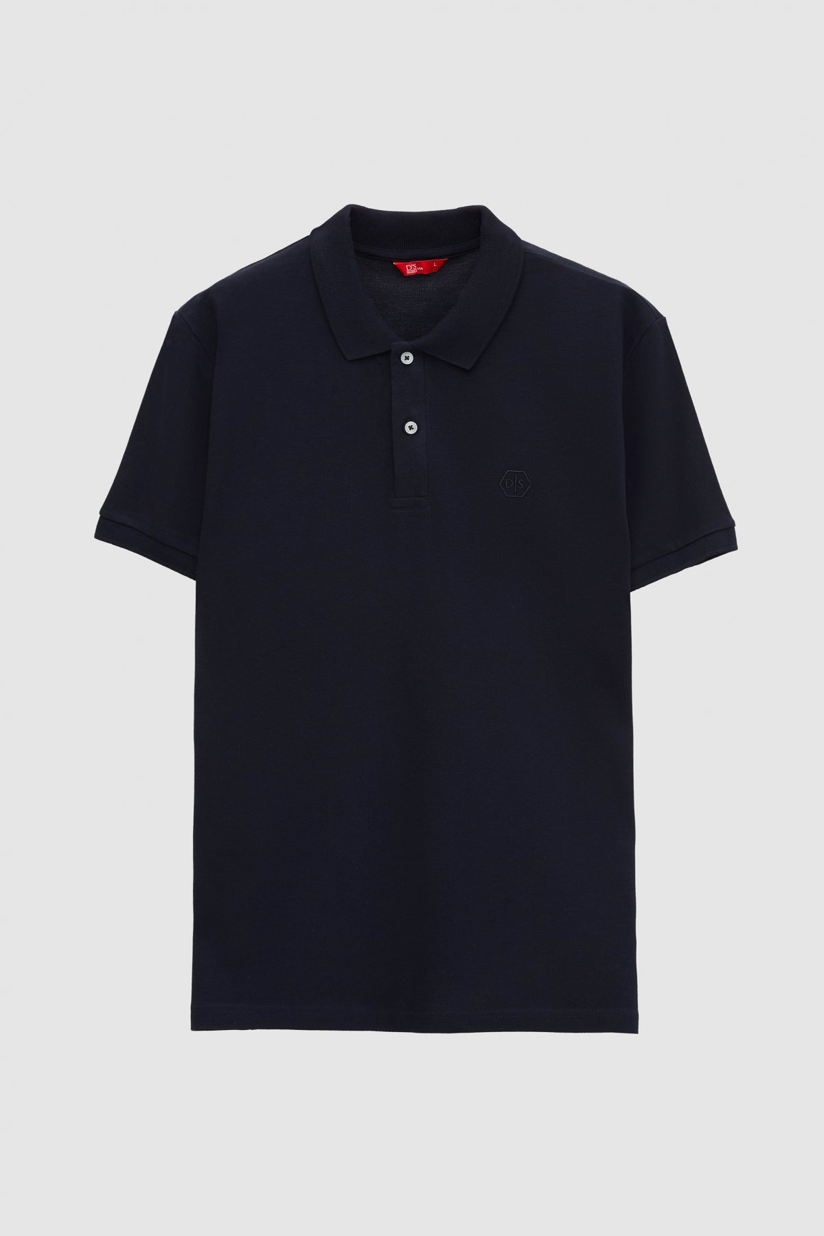 Ds Damat Regular Fit Textured 100% Cotton Wrinkle-Resistant Polo Collar Embroidered T-Shirt  - Navy Blue