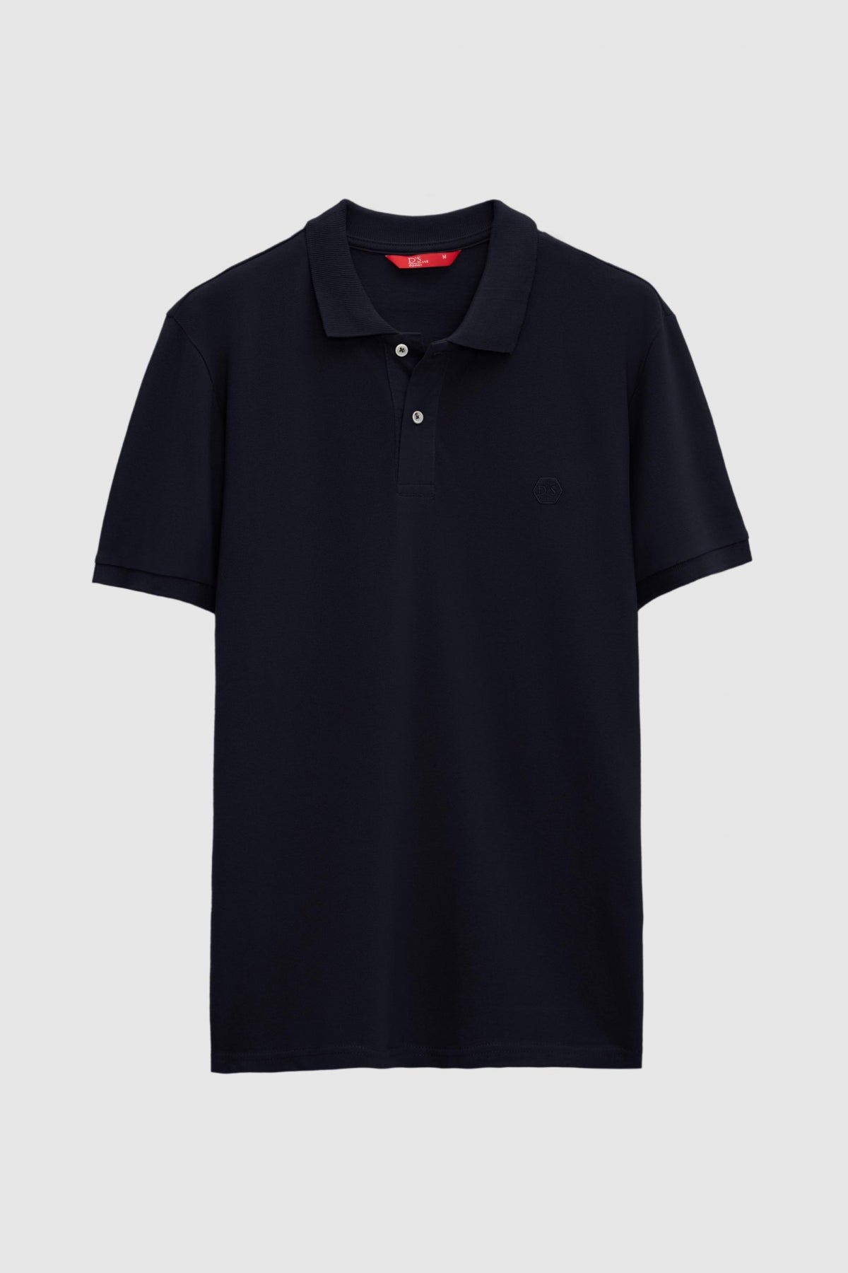 Ds Damat Regular Fit Textured 100% Cotton Wrinkle-Resistant Polo Collar Embroidered T-Shirt  - Navy Blue