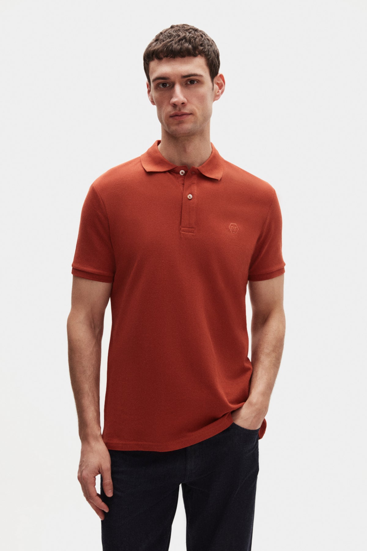 Ds Damat Regular Fit Textured 100% Cotton Wrinkle-Resistant Polo Collar Embroidered T-Shirt  - Off White