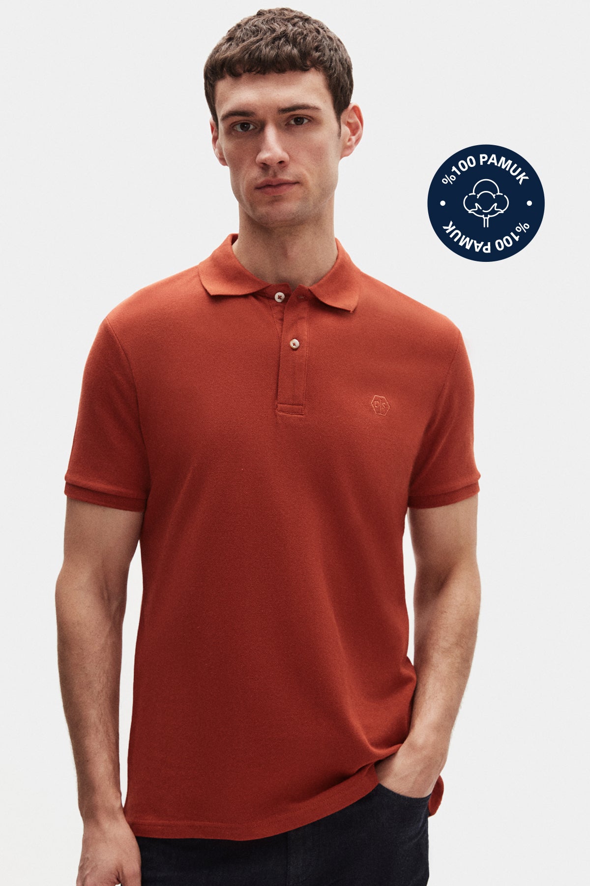 Ds Damat Regular Fit Textured 100% Cotton Wrinkle-Resistant Polo Collar Embroidered T-Shirt  - Off White