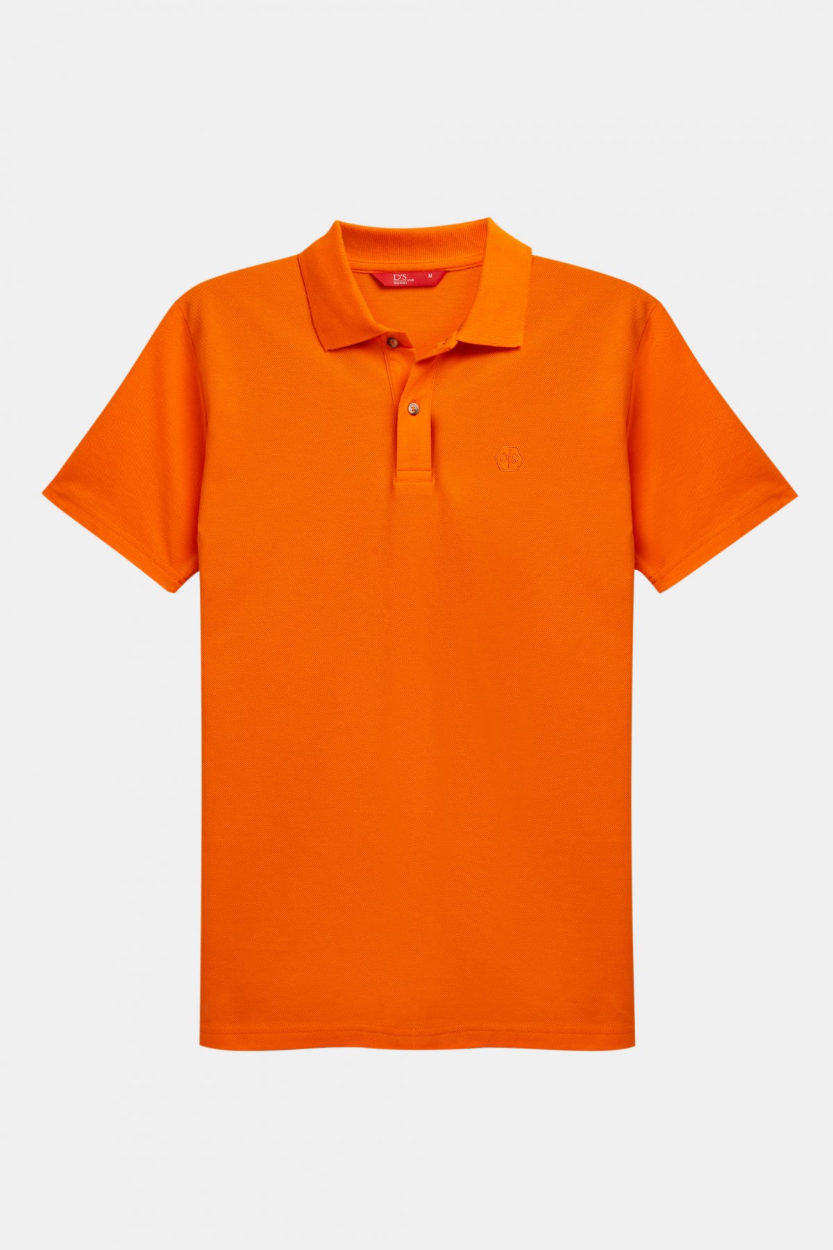 Ds Damat Regular Fit Textured 100% Cotton Wrinkle-Resistant Polo Collar Embroidered T-Shirt  - Orange