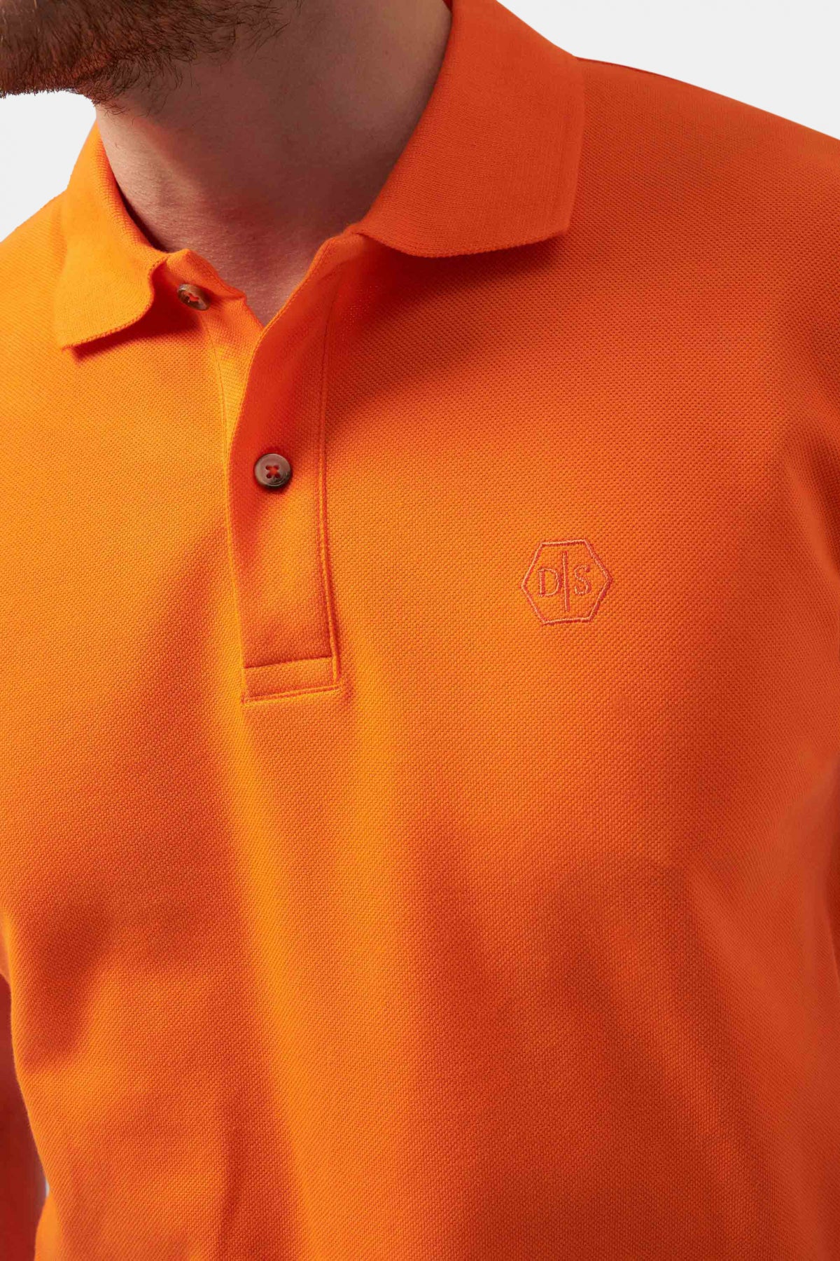 Ds Damat Regular Fit Textured 100% Cotton Wrinkle-Resistant Polo Collar Embroidered T-Shirt  - Orange