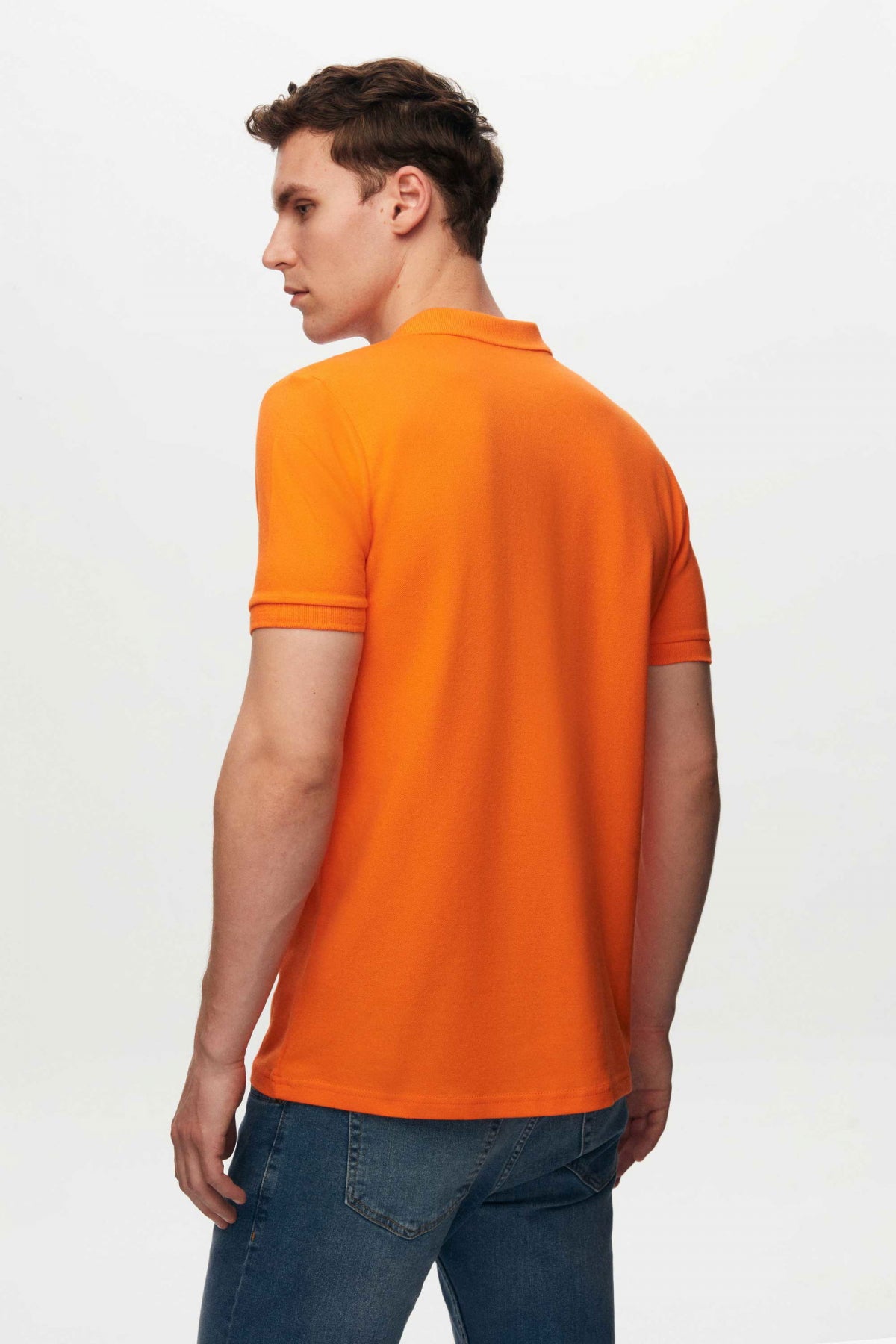 Ds Damat Regular Fit Textured 100% Cotton Wrinkle-Resistant Polo Collar Embroidered T-Shirt  - Orange