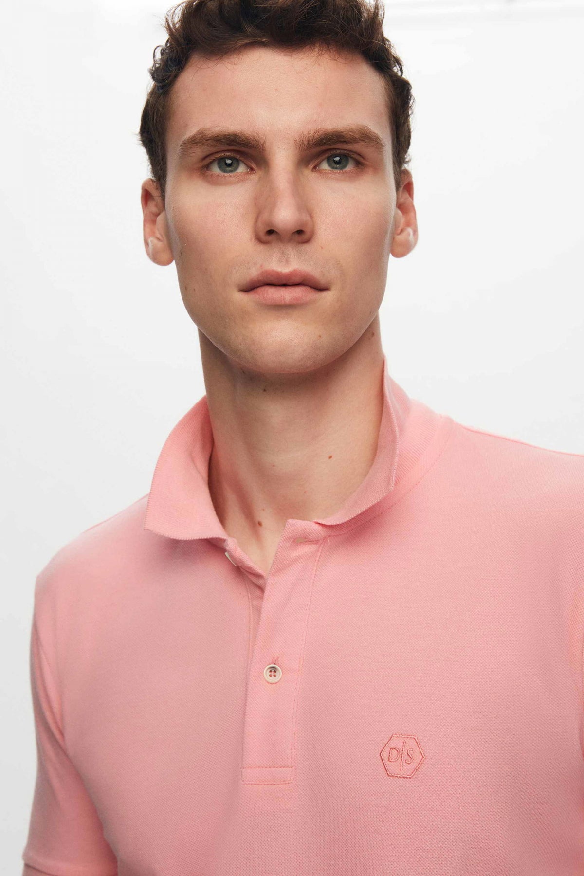 Ds Damat Regular Fit Textured 100% Cotton Wrinkle-Resistant Polo Collar Embroidered T-Shirt  - Pink