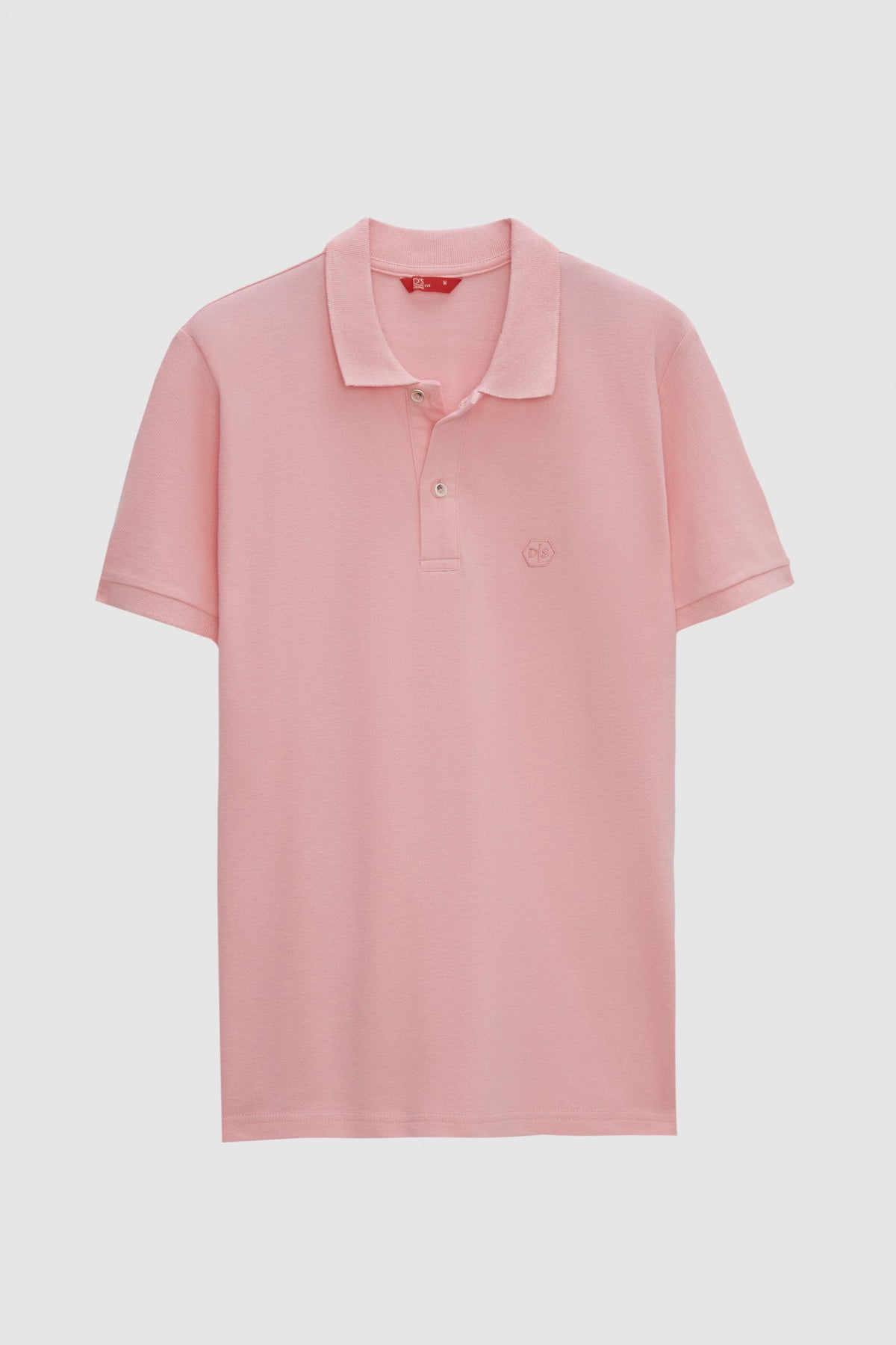 Ds Damat Regular Fit Textured 100% Cotton Wrinkle-Resistant Polo Collar Embroidered T-Shirt  - Pink