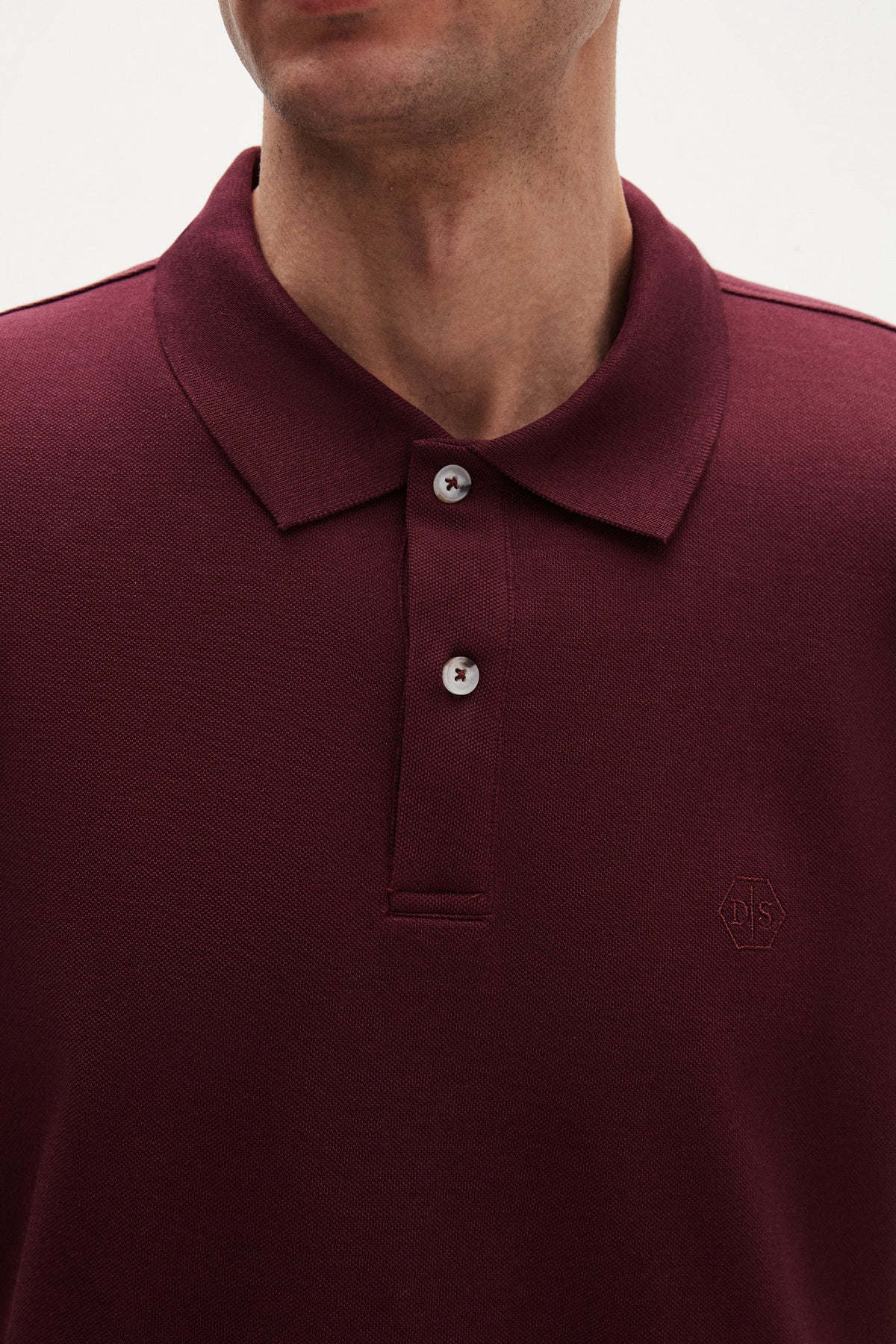 Ds Damat Regular Fit Textured 100% Cotton Wrinkle-Resistant Polo Collar Embroidered T-Shirt  - Plum