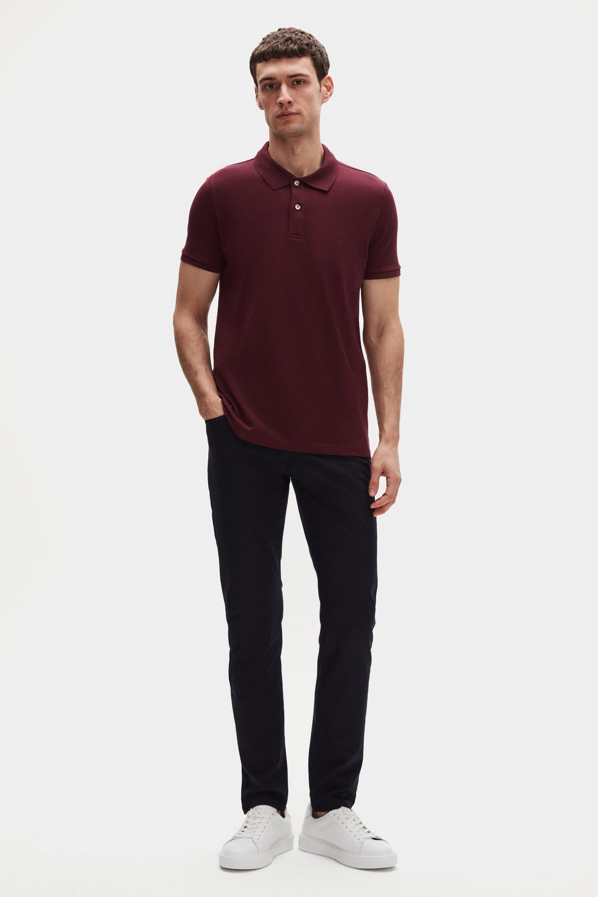 Ds Damat Regular Fit Textured 100% Cotton Wrinkle-Resistant Polo Collar Embroidered T-Shirt  - Plum
