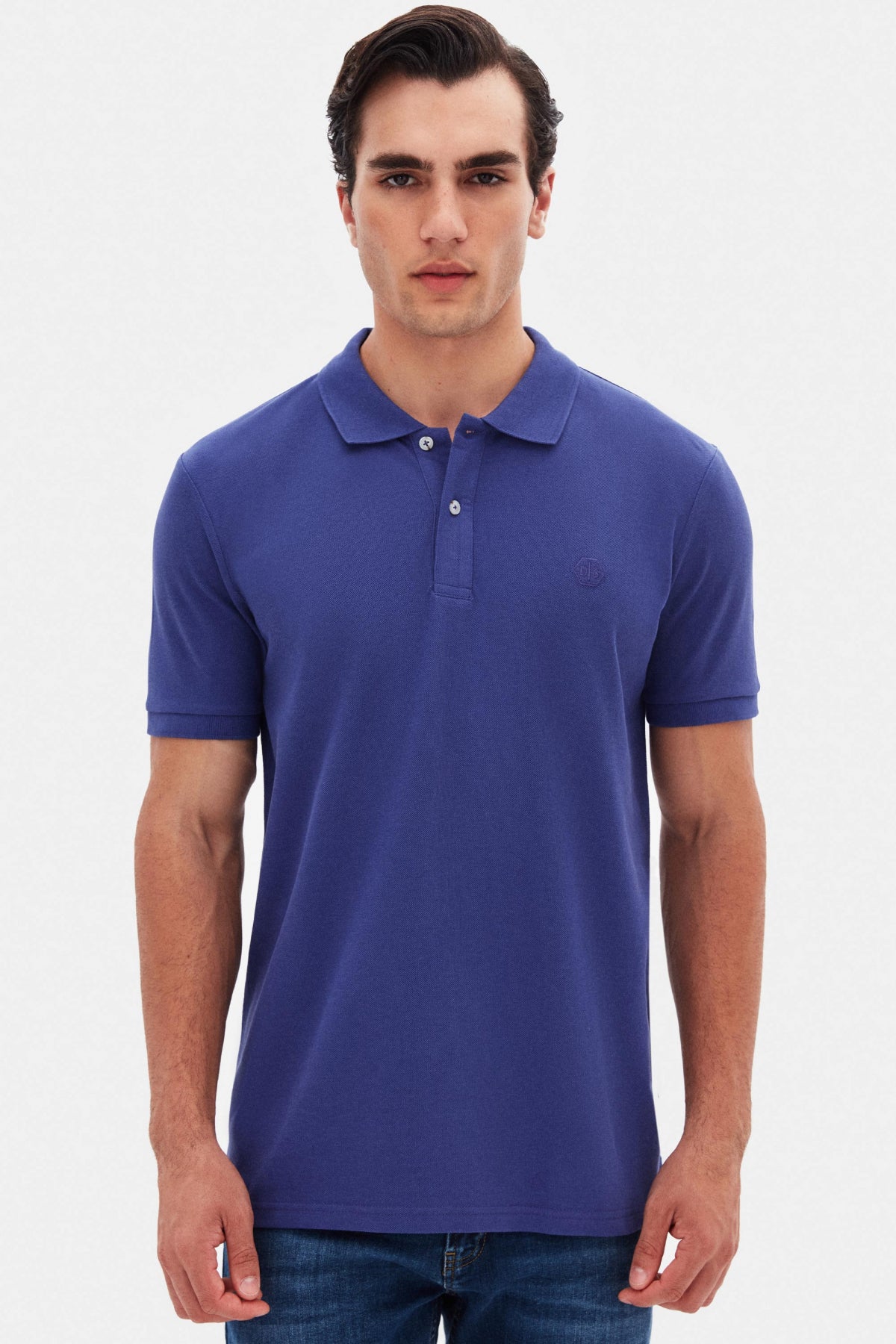 Ds Damat Regular Fit Textured 100% Cotton Wrinkle-Resistant Polo Collar Embroidered T-Shirt  - Purple