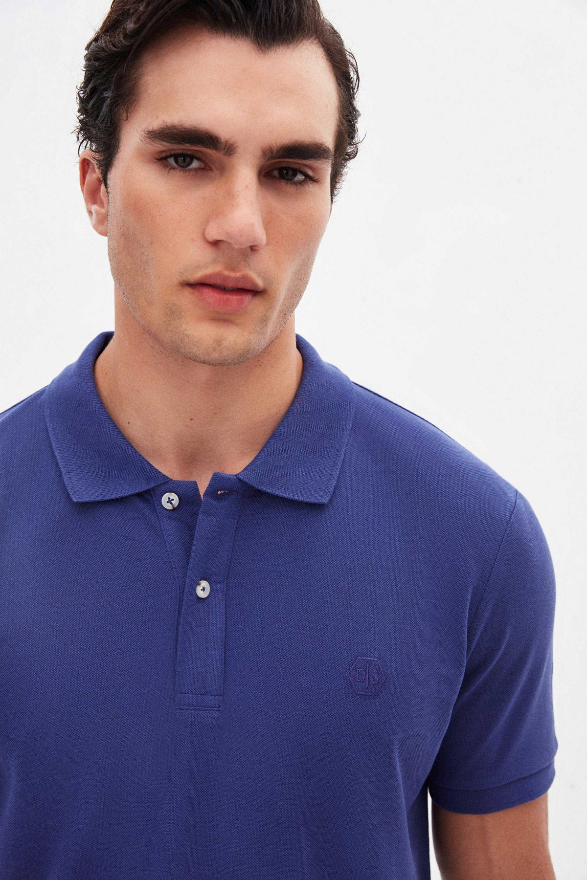 Ds Damat Regular Fit Textured 100% Cotton Wrinkle-Resistant Polo Collar Embroidered T-Shirt  - Purple