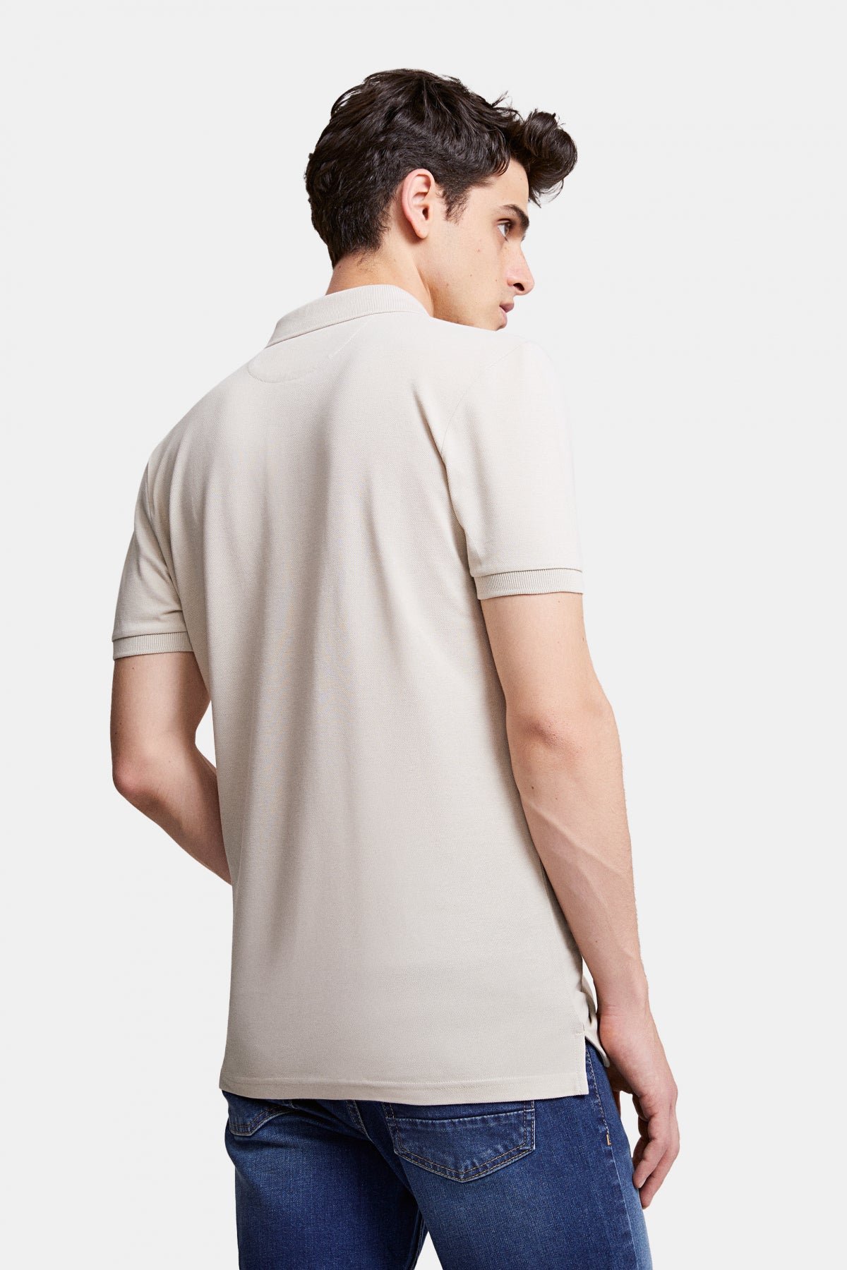 Ds Damat Regular Fit Textured 100% Cotton Wrinkle-Resistant Polo Collar Embroidered T-Shirt  - Stone