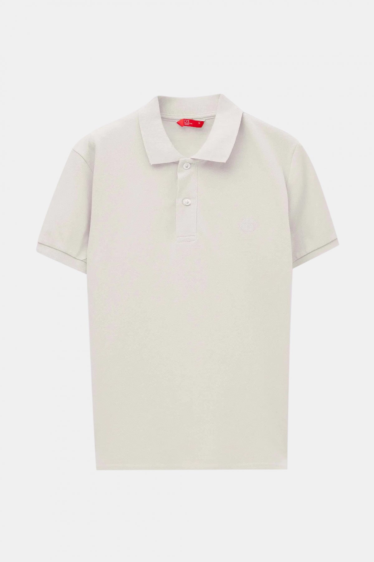 Ds Damat Regular Fit Textured 100% Cotton Wrinkle-Resistant Polo Collar Embroidered T-Shirt  - Stone