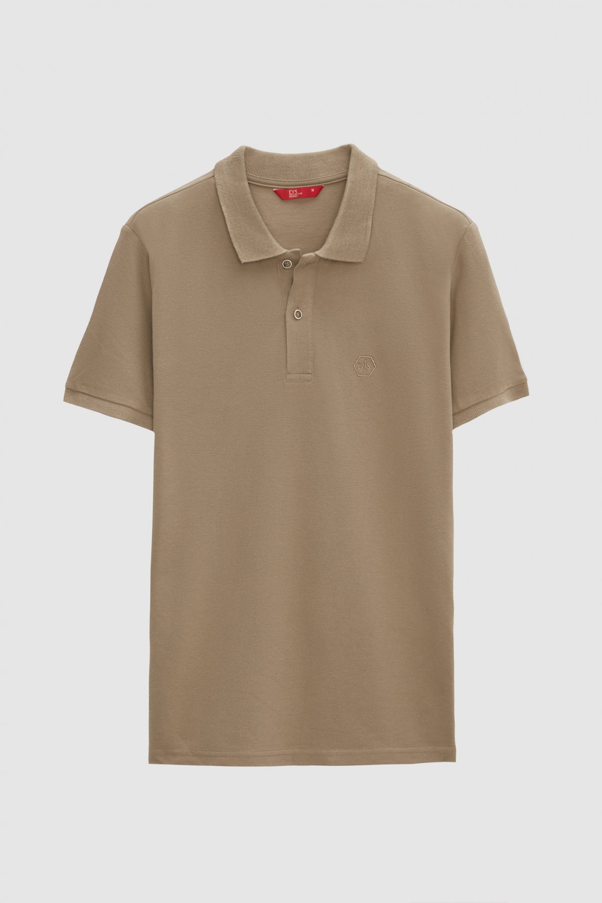 Ds Damat Regular Fit Textured 100% Cotton Wrinkle-Resistant Polo Collar Embroidered T-Shirt  - Taupe