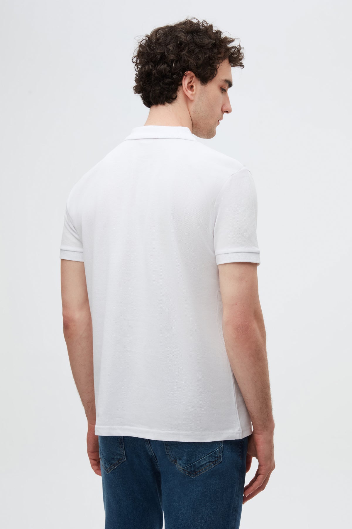 Ds Damat Regular Fit Textured 100% Cotton Wrinkle-Resistant Polo Collar Embroidered T-Shirt  - White