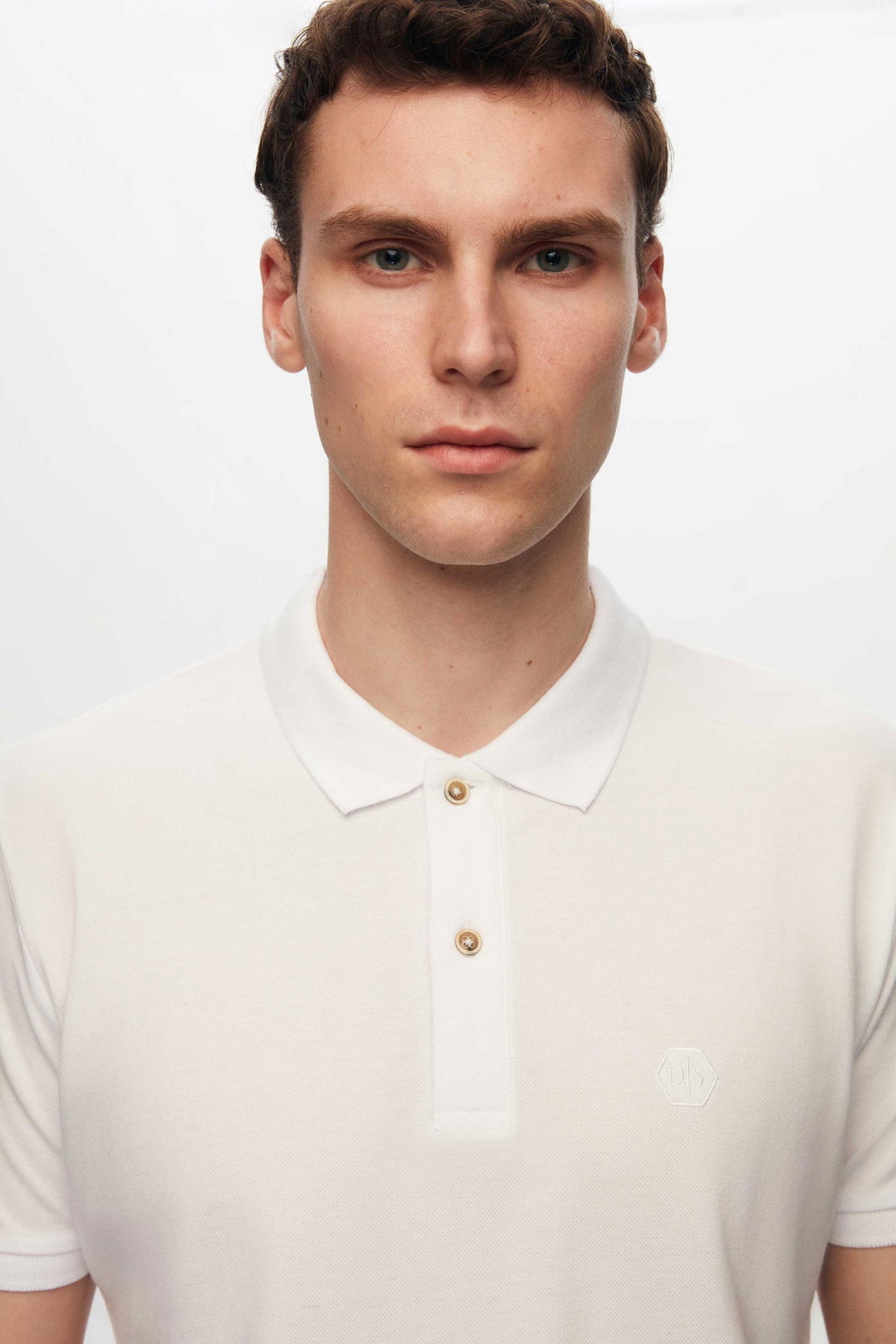 Ds Damat Regular Fit Textured 100% Cotton Wrinkle-Resistant Polo Collar Embroidered T-Shirt  - White