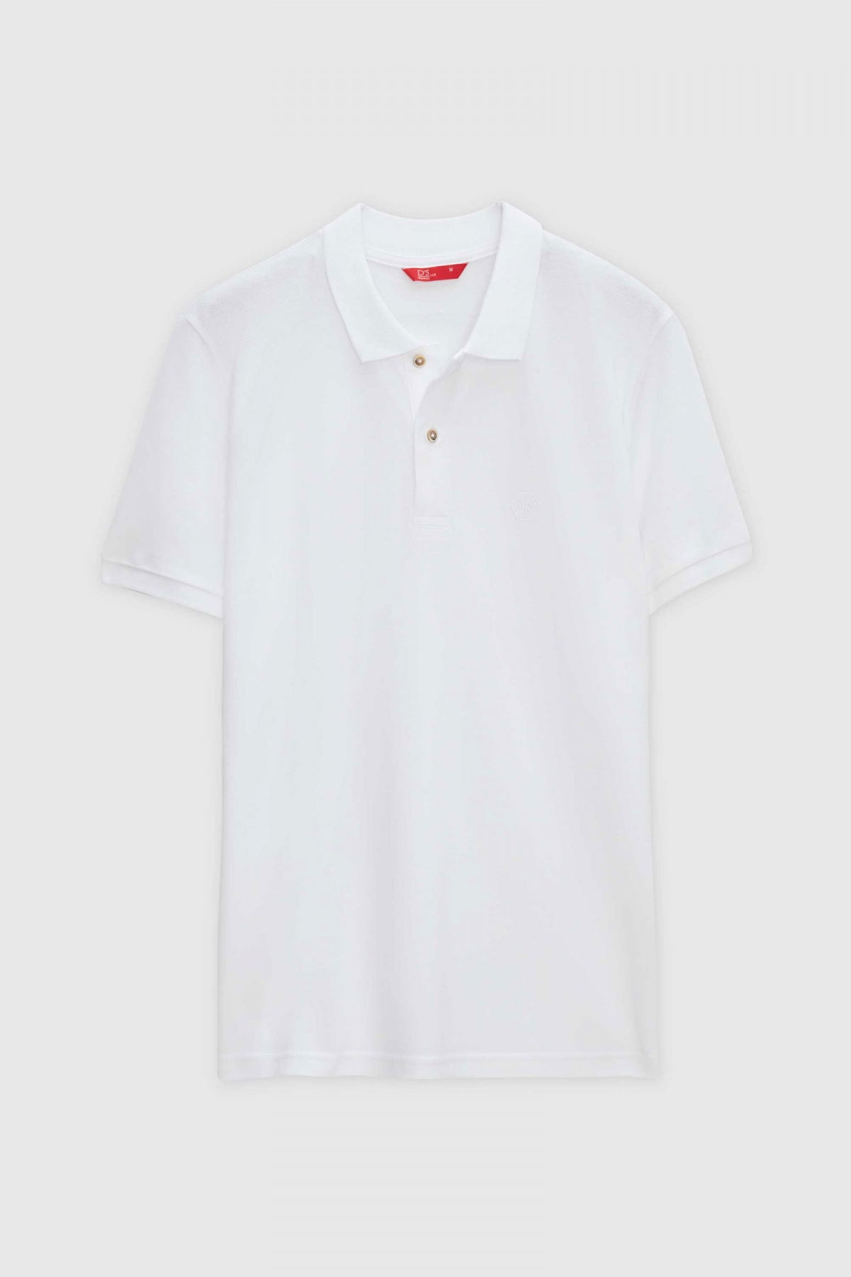 Ds Damat Regular Fit Textured 100% Cotton Wrinkle-Resistant Polo Collar Embroidered T-Shirt  - White