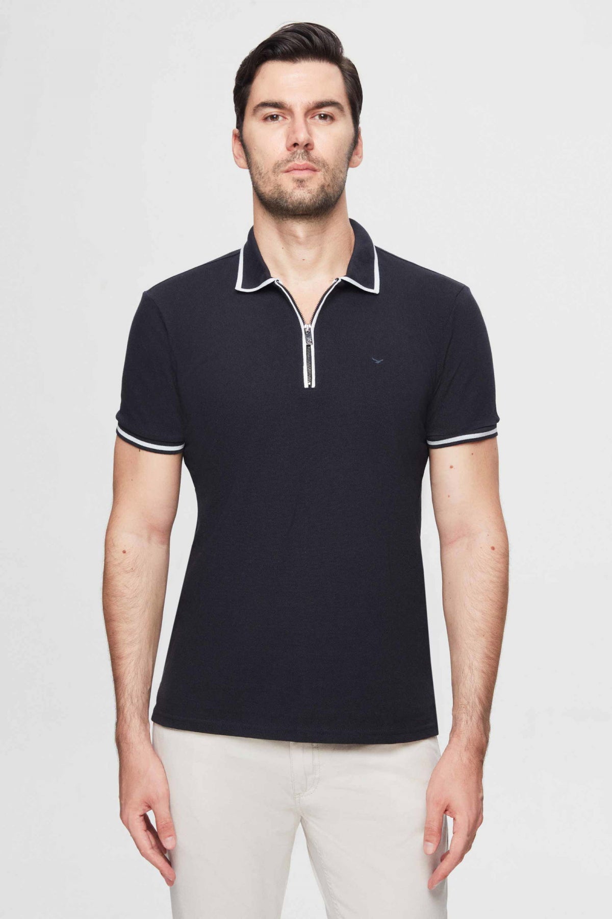 Ds Damat Regular Fit Textured T-Shirt  - Navy Blue