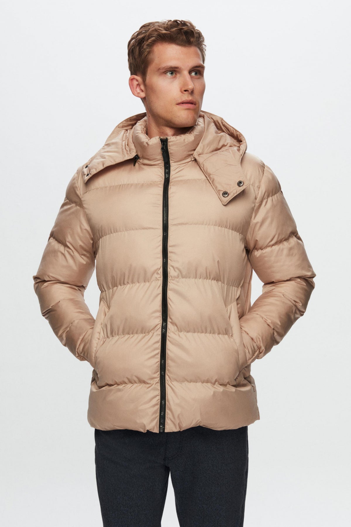 Ds Damat Regular Fit Windproof Heavy Fiber-Filled Warm Removable Hood Winter Puffer Jacket  - Taupe