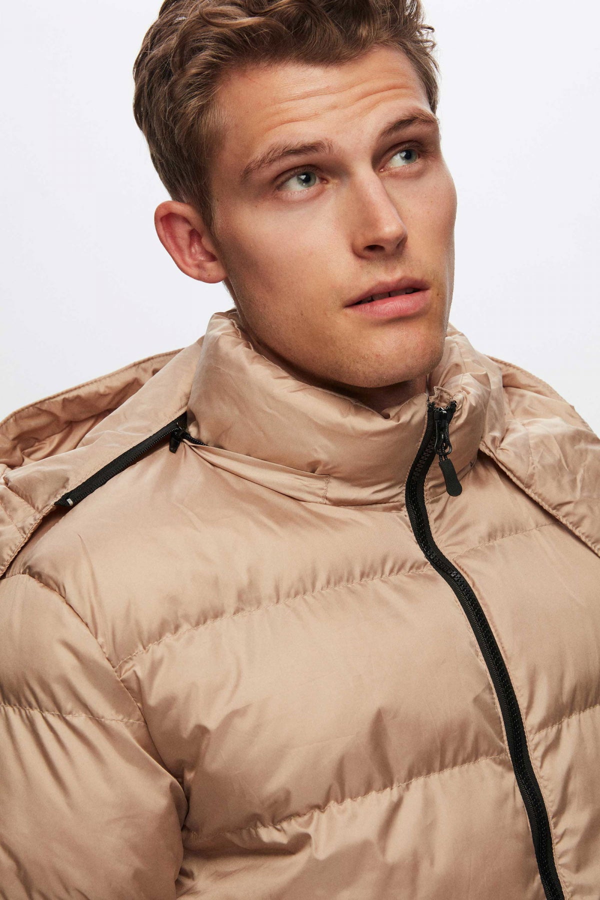 Ds Damat Regular Fit Windproof Heavy Fiber-Filled Warm Removable Hood Winter Puffer Jacket  - Taupe