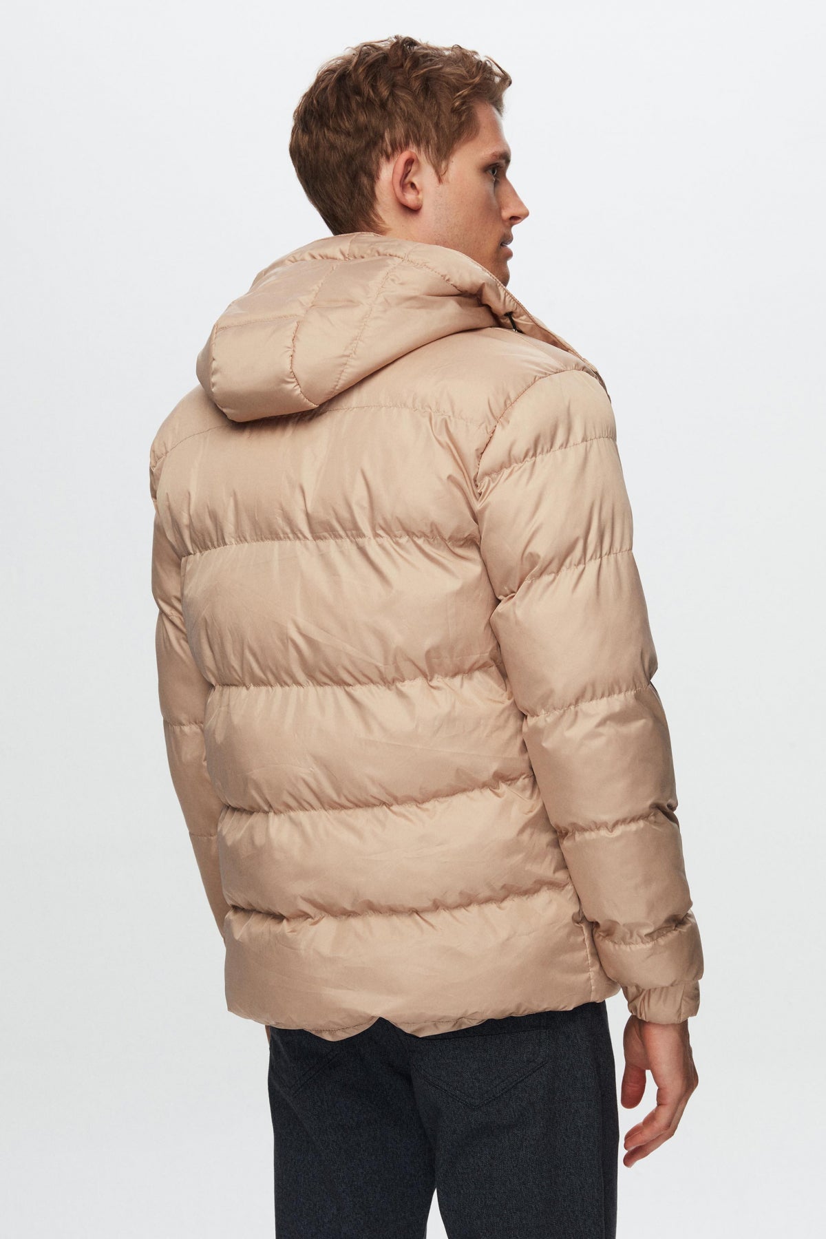 Ds Damat Regular Fit Windproof Heavy Fiber-Filled Warm Removable Hood Winter Puffer Jacket  - Taupe